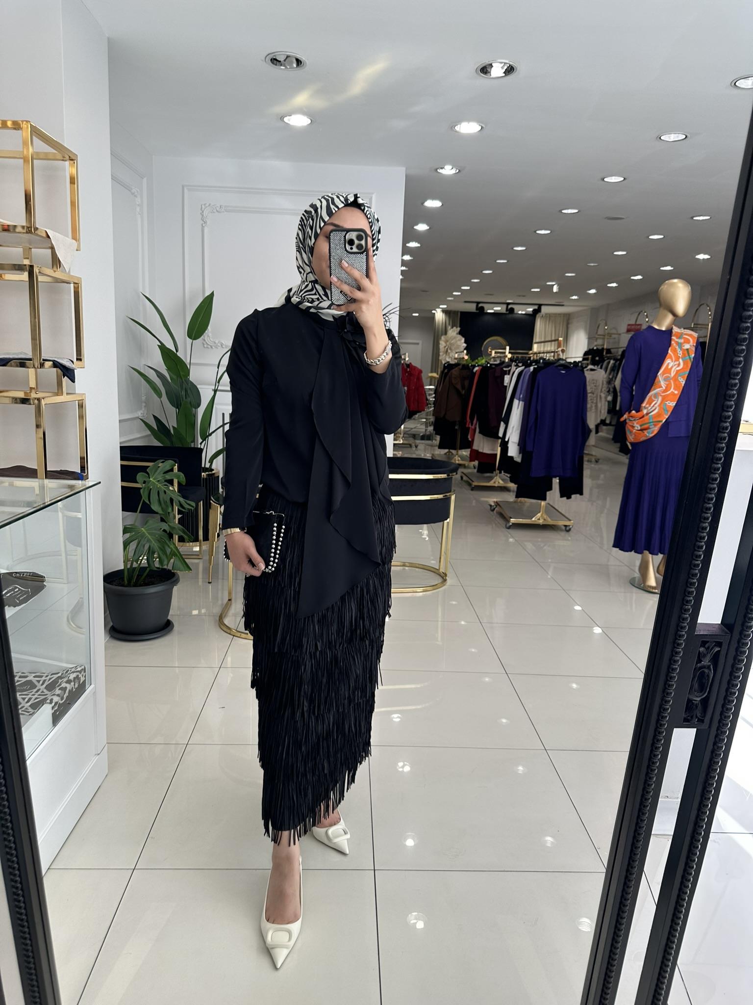 13-1151 Püsküllü etek   SİYAH