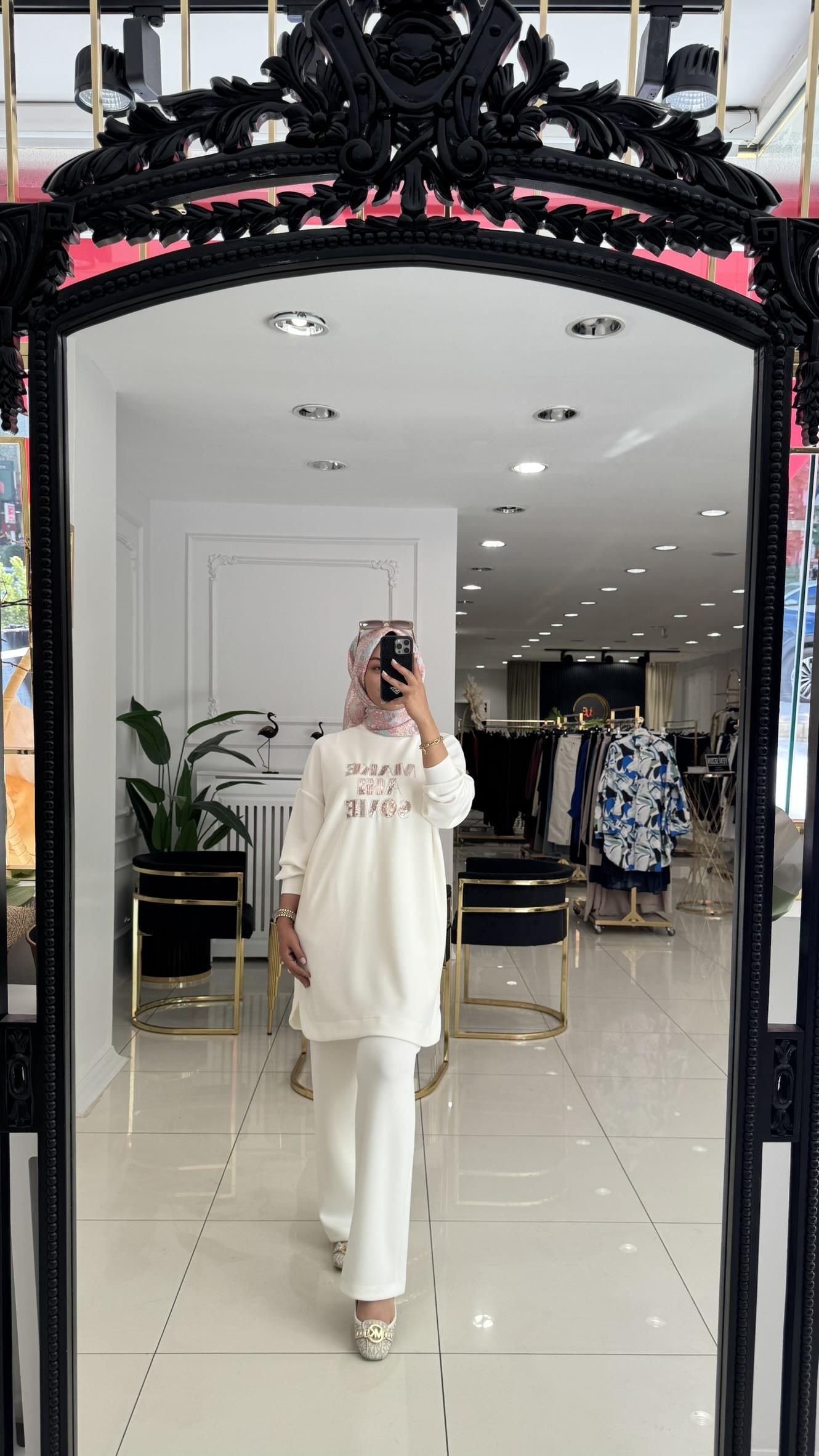 14300 Payet işlemeli oysho takım-EKRU