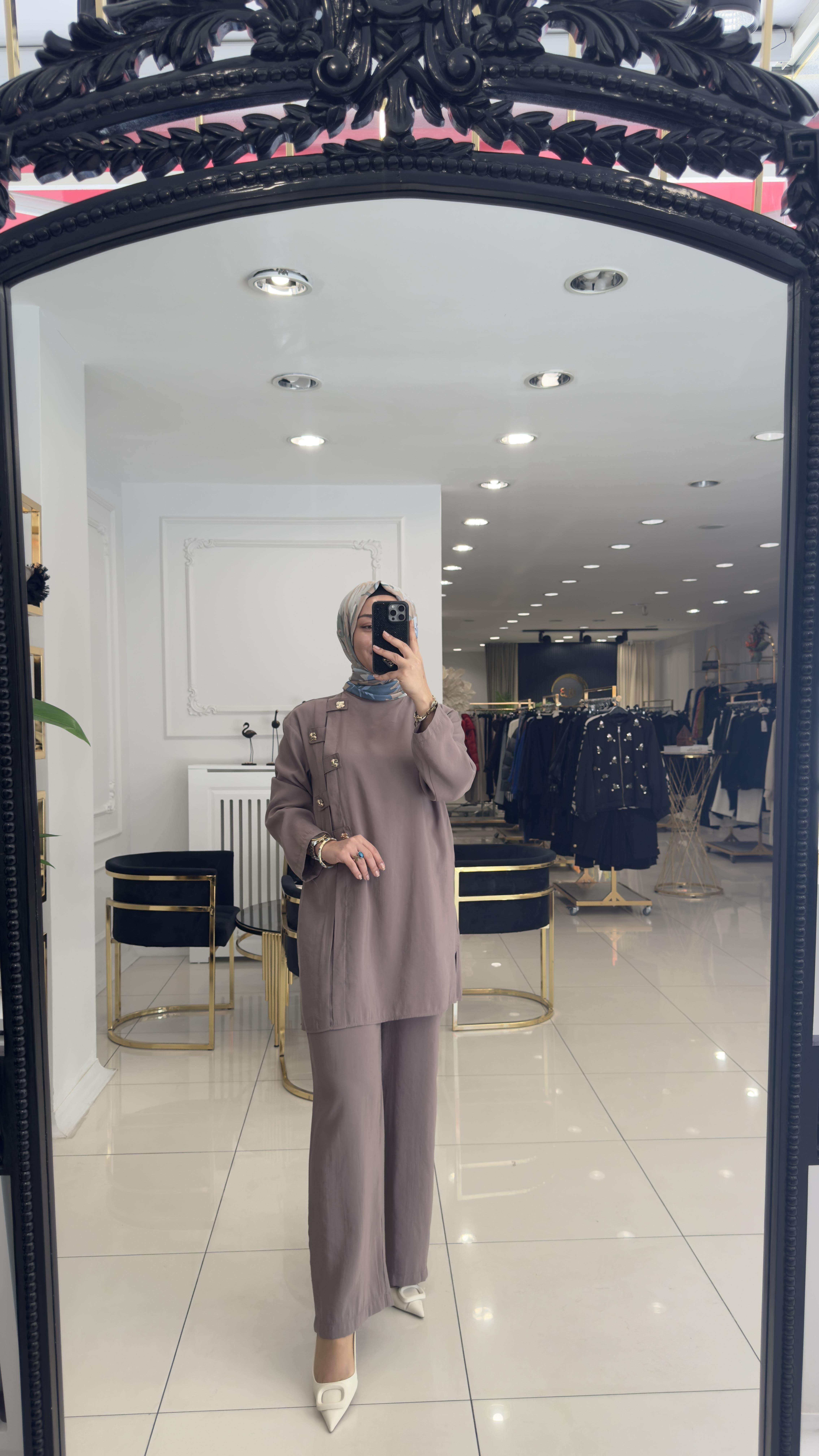 14459 Dora düğmeli takım-SÜTLÜ KAHVE