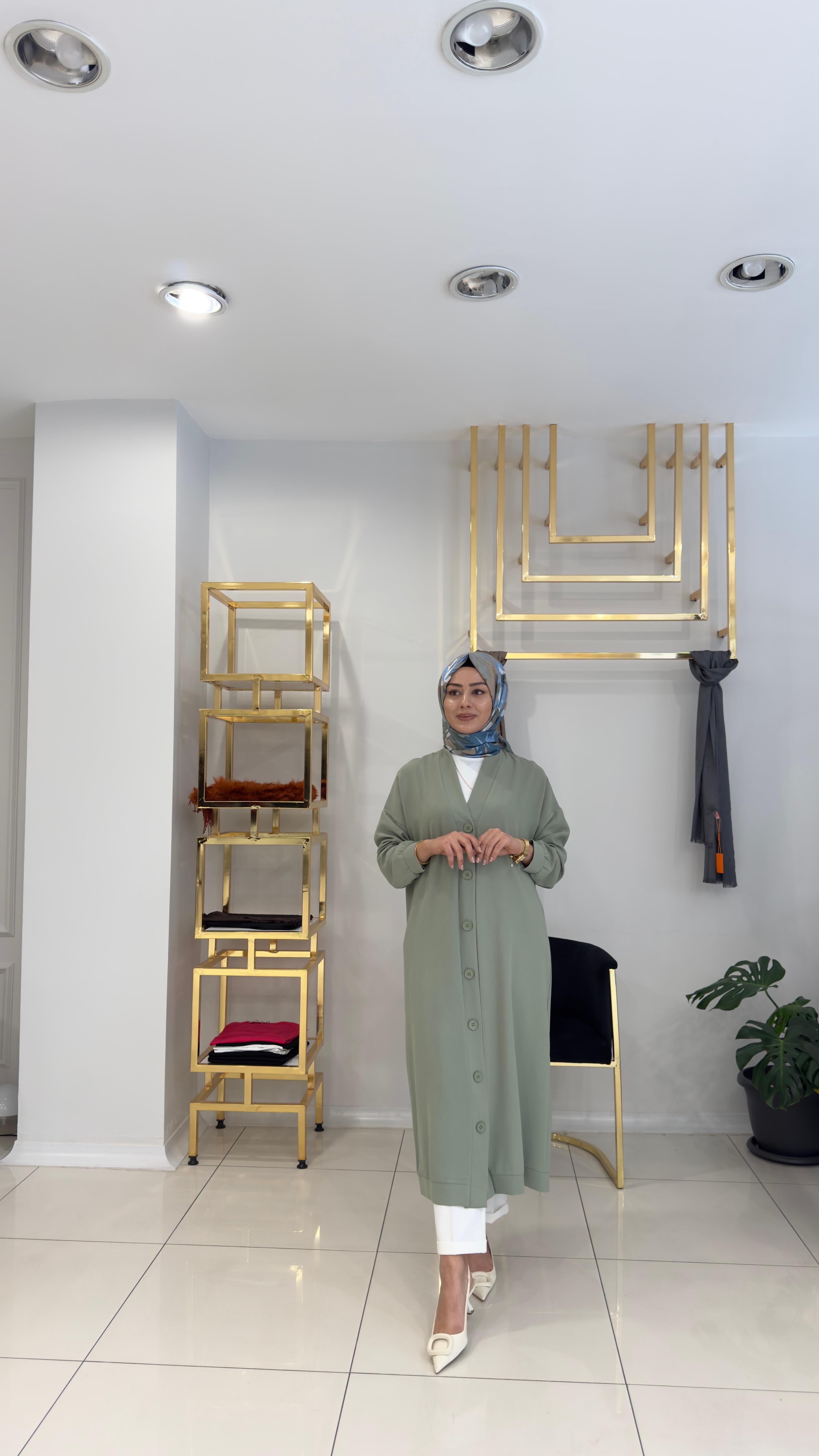 1586 Linda Düğmeli Kap-MİNT