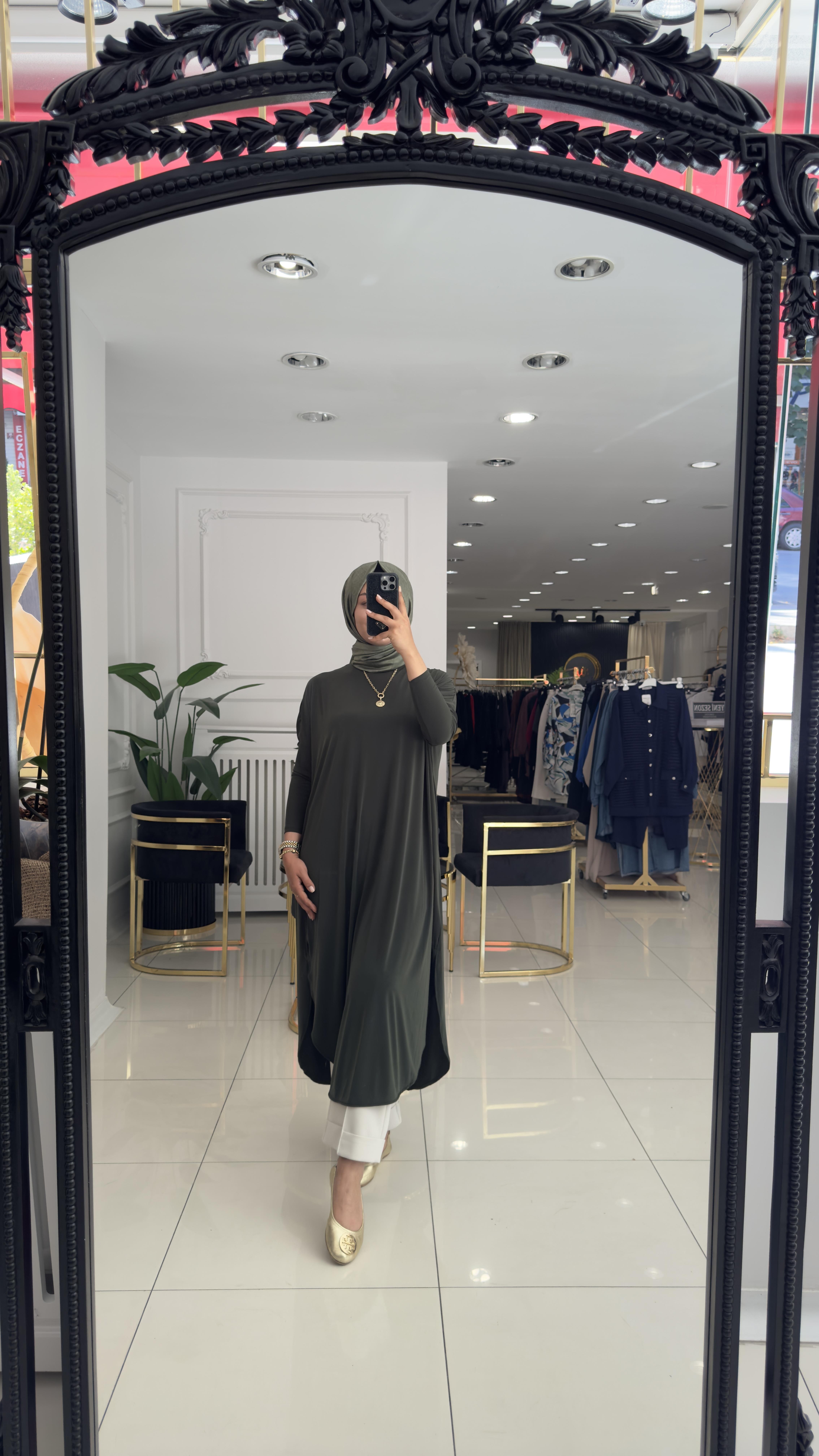 1735 Yanları yırtmaçlı tunik-HAKİ