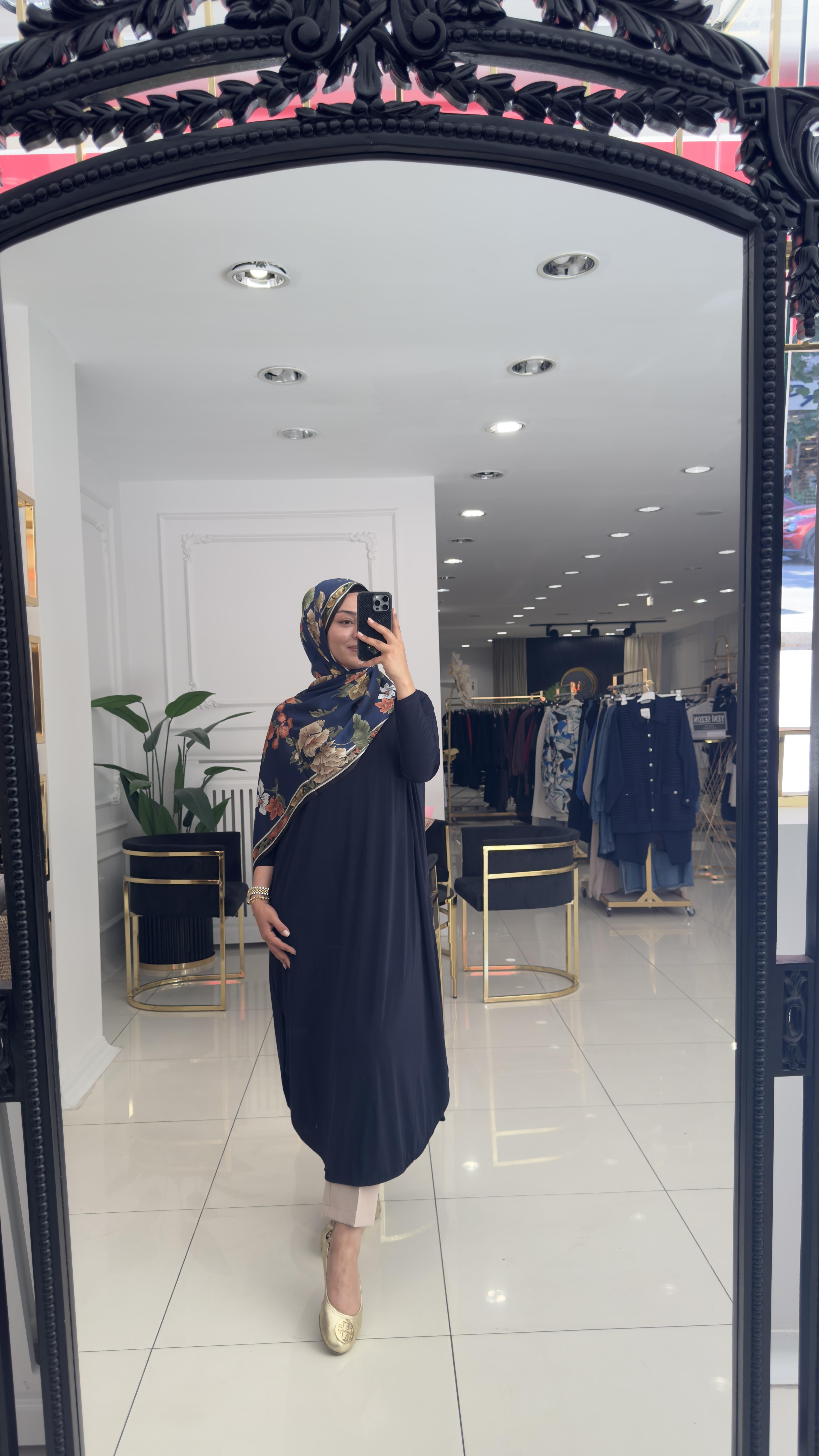 1735 Yanları yırtmaçlı tunik-LACİVERT