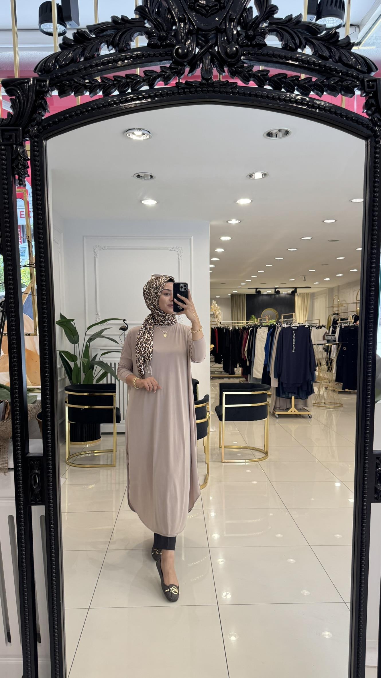 1735 Yanları yırtmaçlı tunik-SÜTLÜ KAHVE