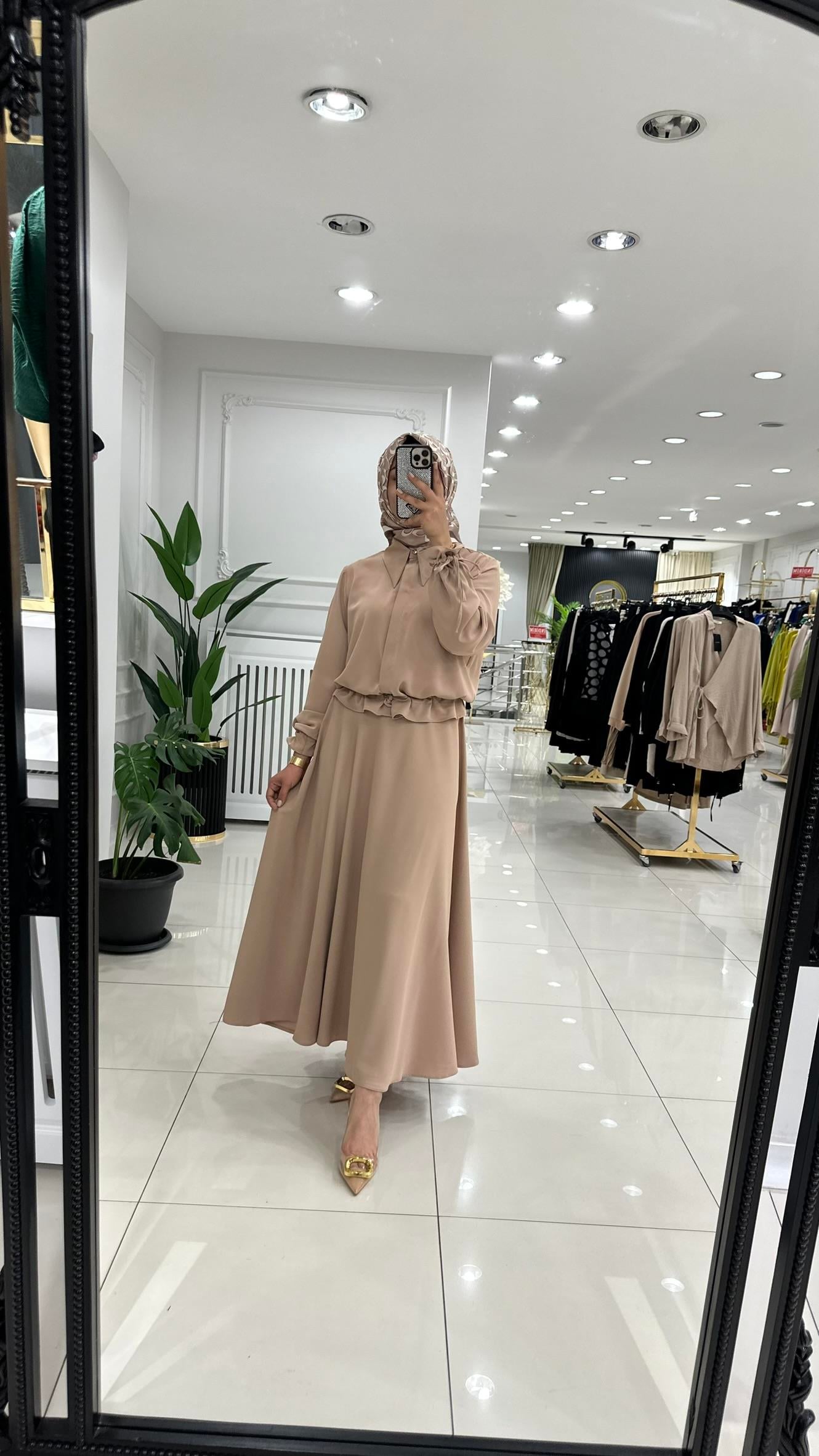 21462 Büzgülü kloş takım- SÜTLÜ KAHVE