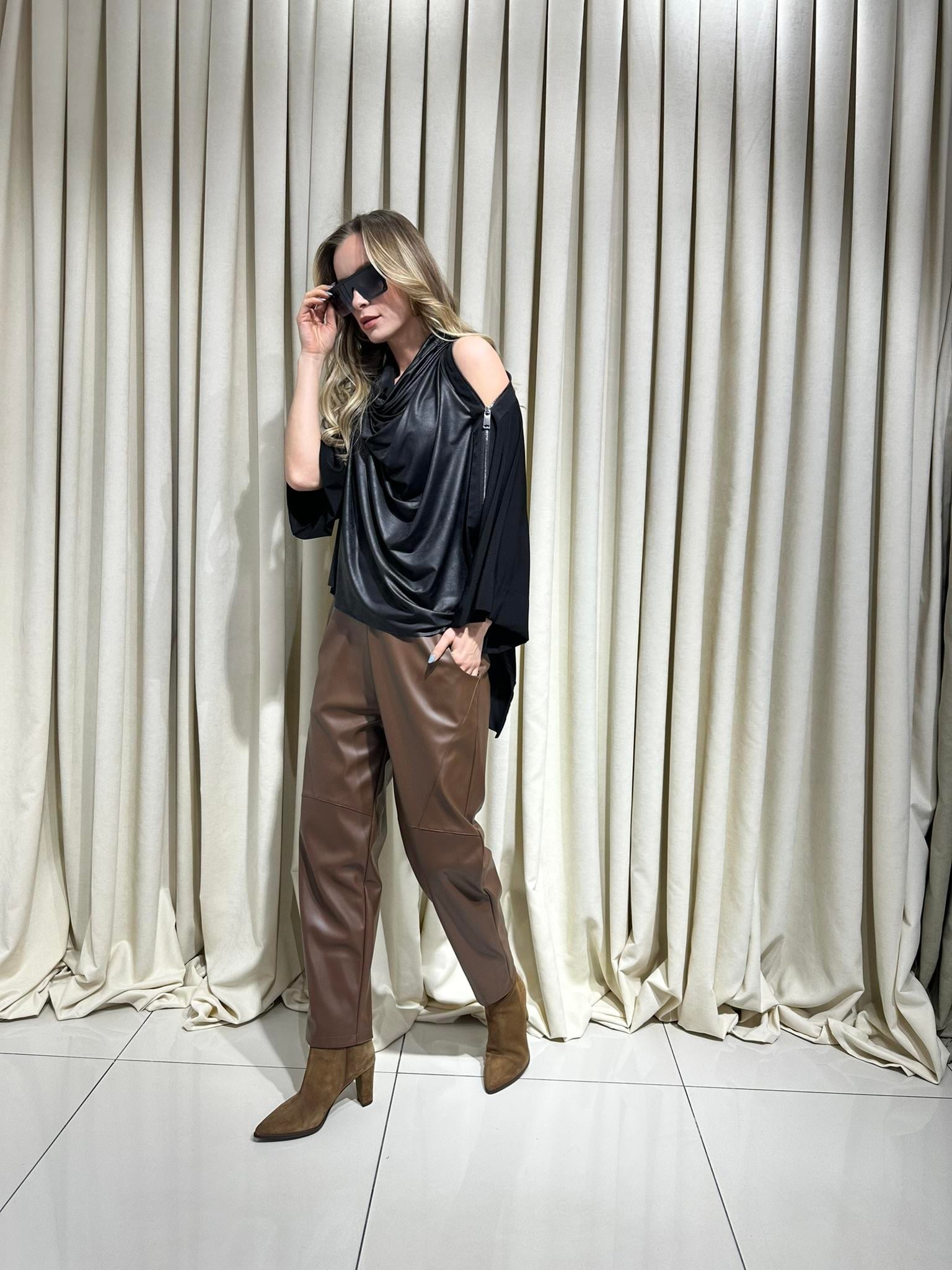 22403S ŞAL YAKA DÖKÜMLÜ BLUZSİYAH