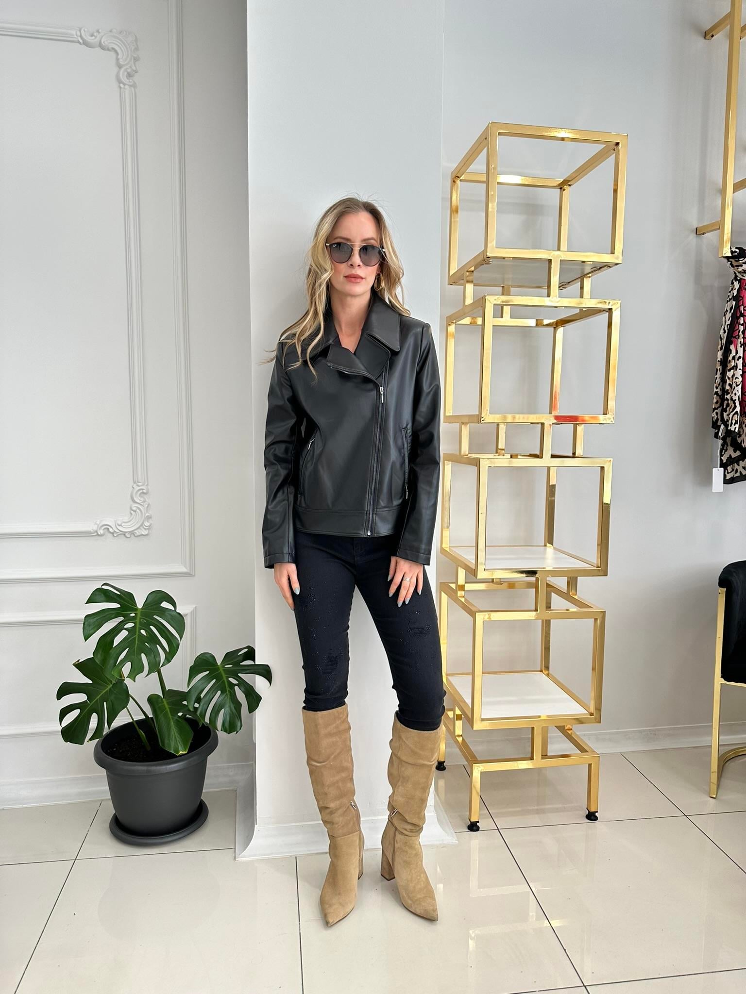 23KSL1273 KRUVAZE FERMUARLI DERİ CEKET SİYAH