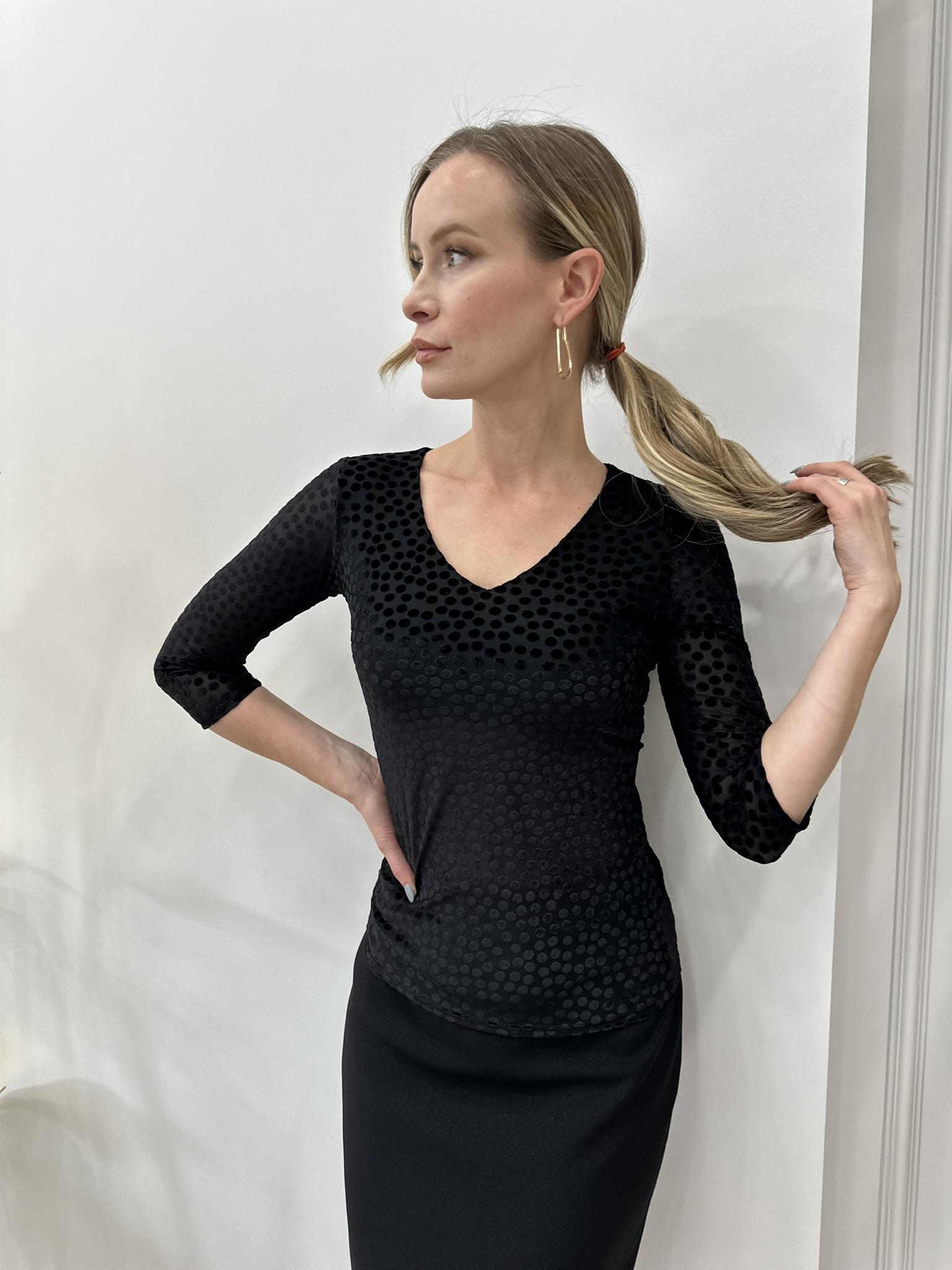 23KSL8689 V YAKA TRUVAKAR KOL KENDİNDEN PUANTİYELİ SİYAH