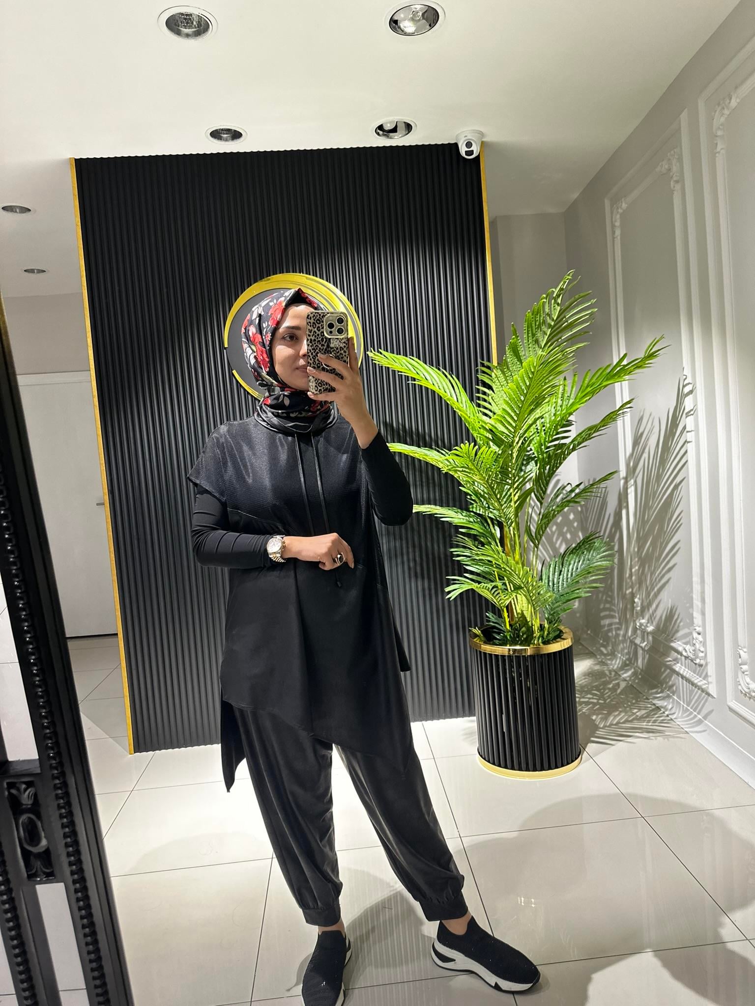 24600 FİLE DERİ ŞALVARLI TAKIM  SİYAH