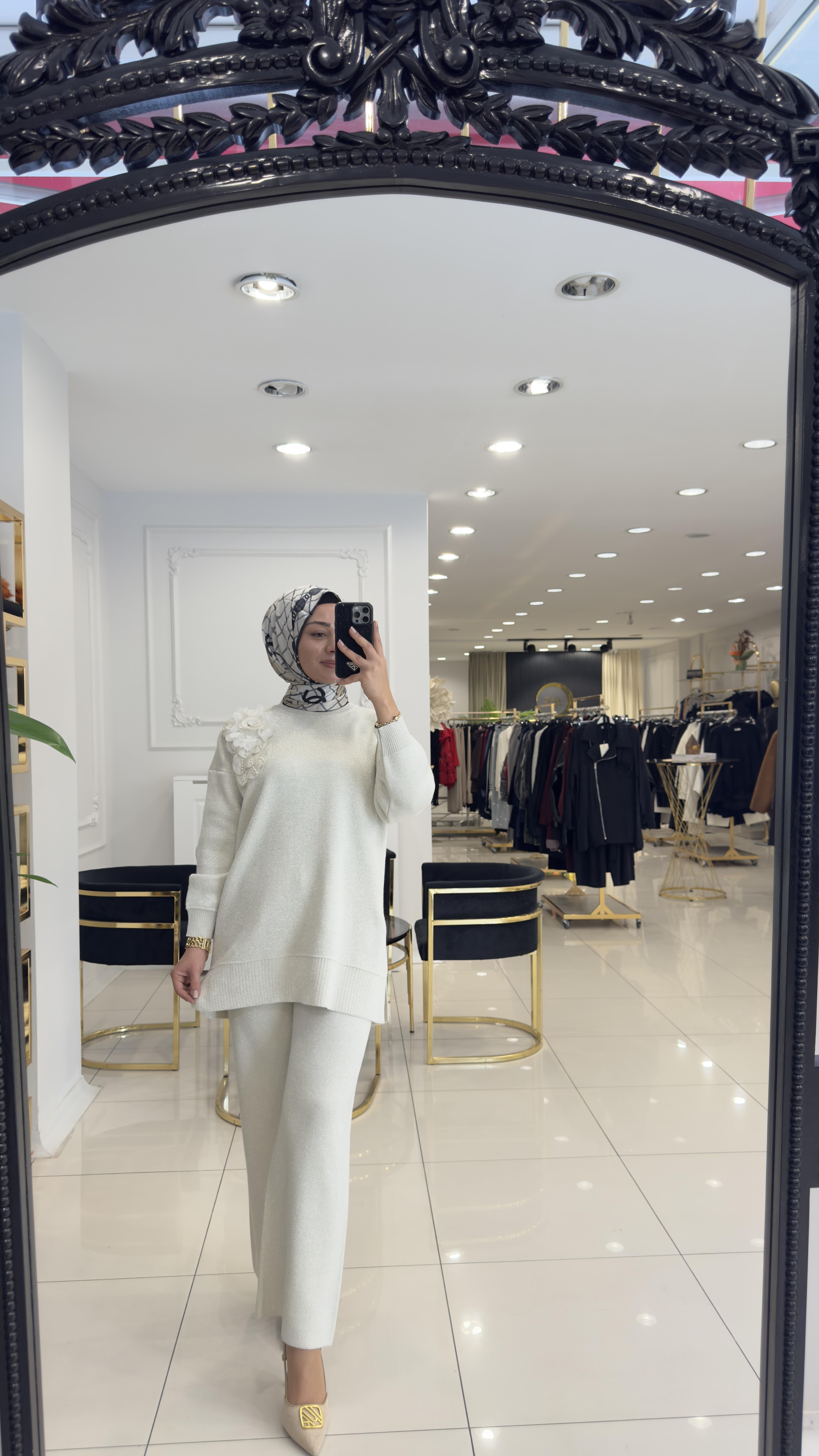 25158 Gül triko takım-EKRU