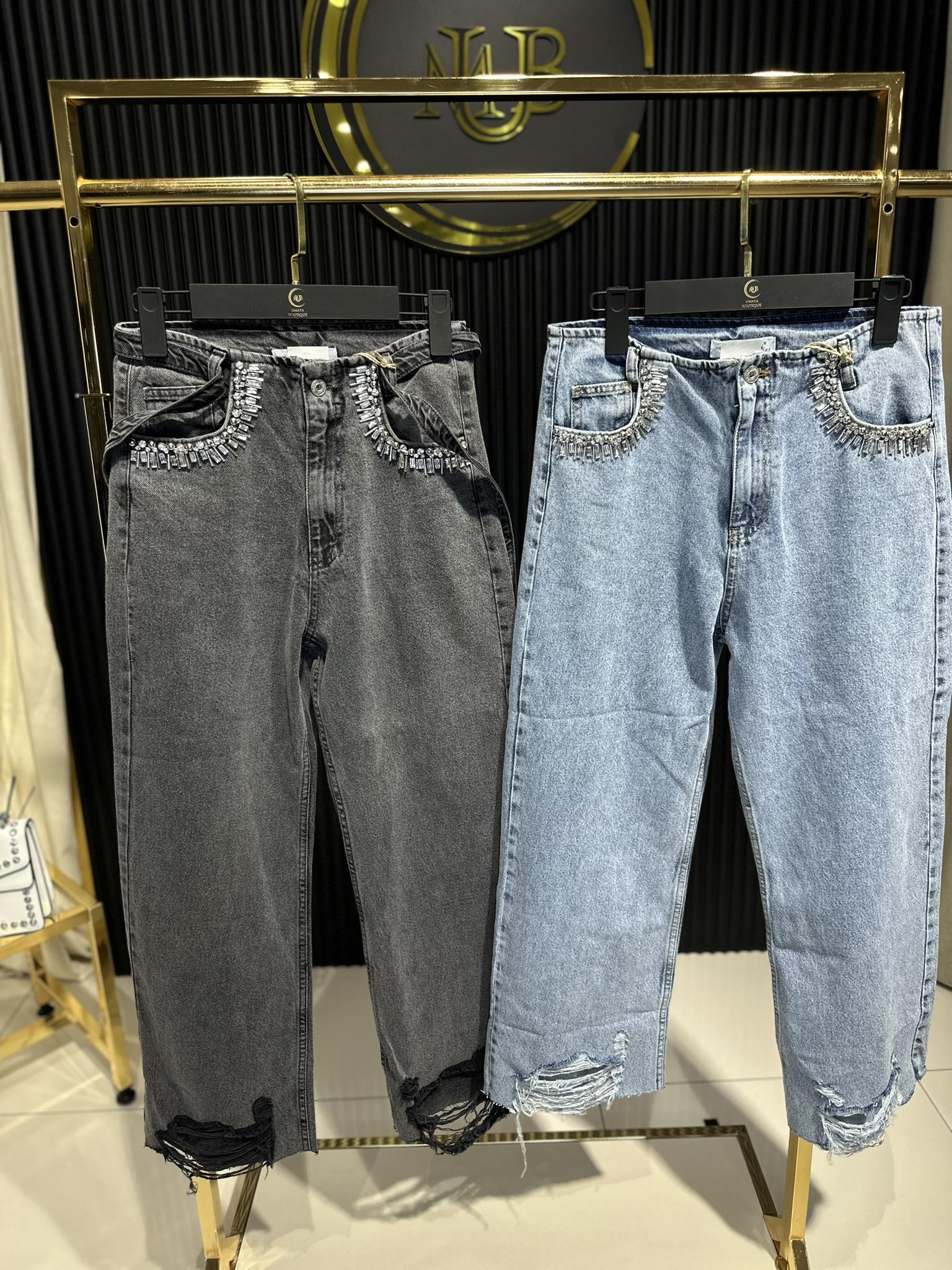 2761 Taşlı denim jean  MAVİ