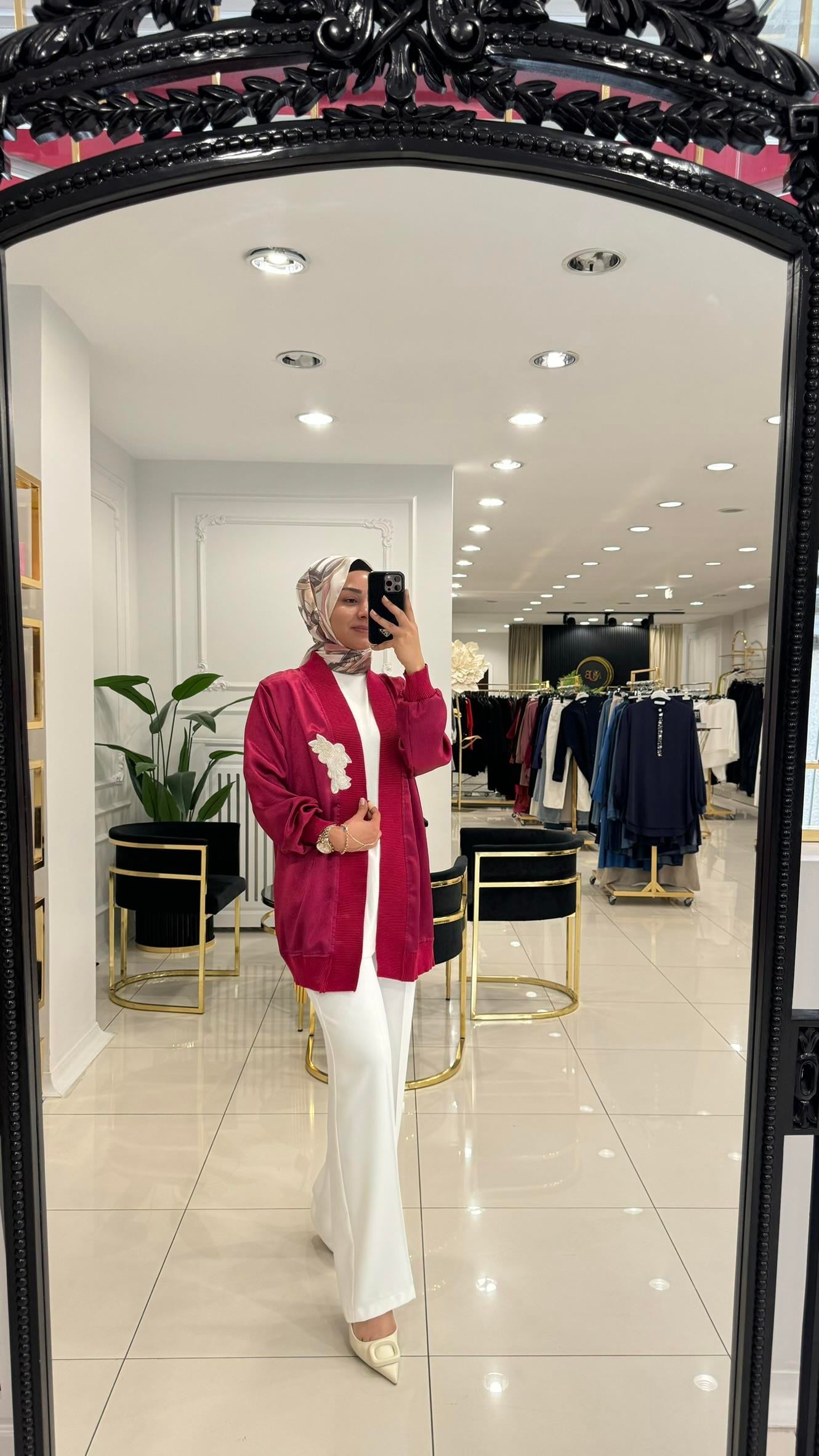 3249 Mina işlemeli hırka-fuşya