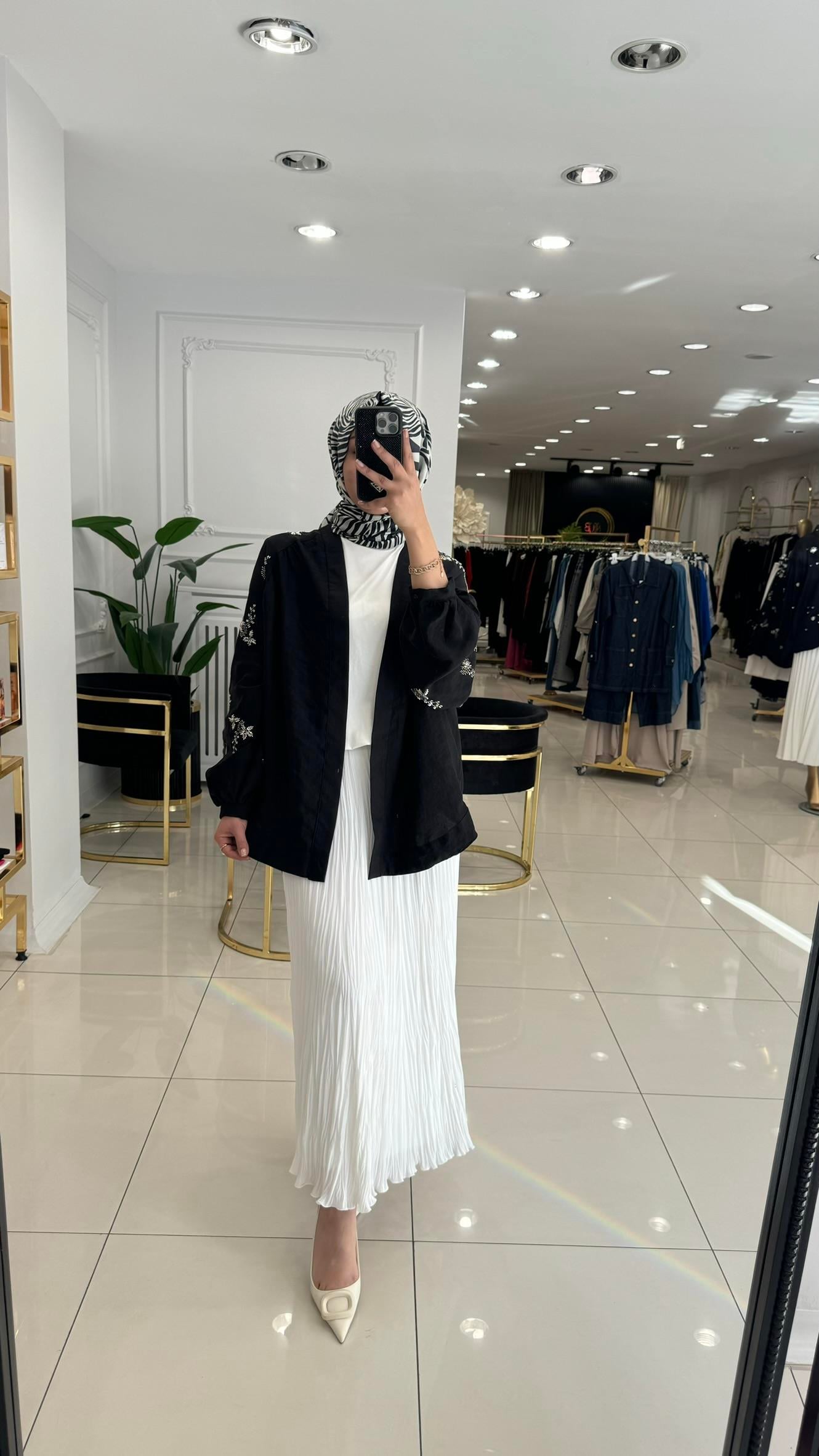 34371 Boncuk işlemeli ithal kimono-SİYAH