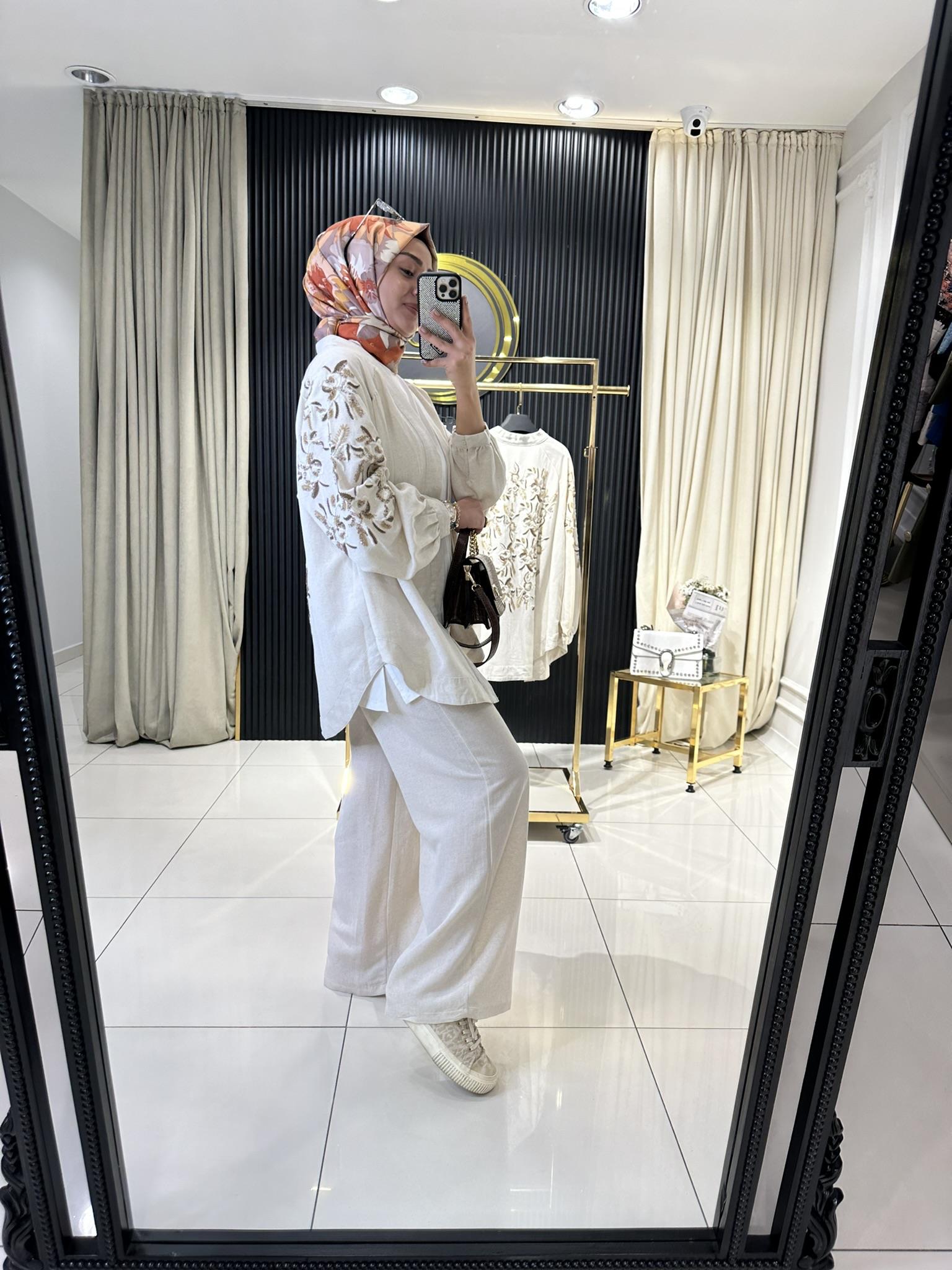 39274 Ham keten pantolon  KREM