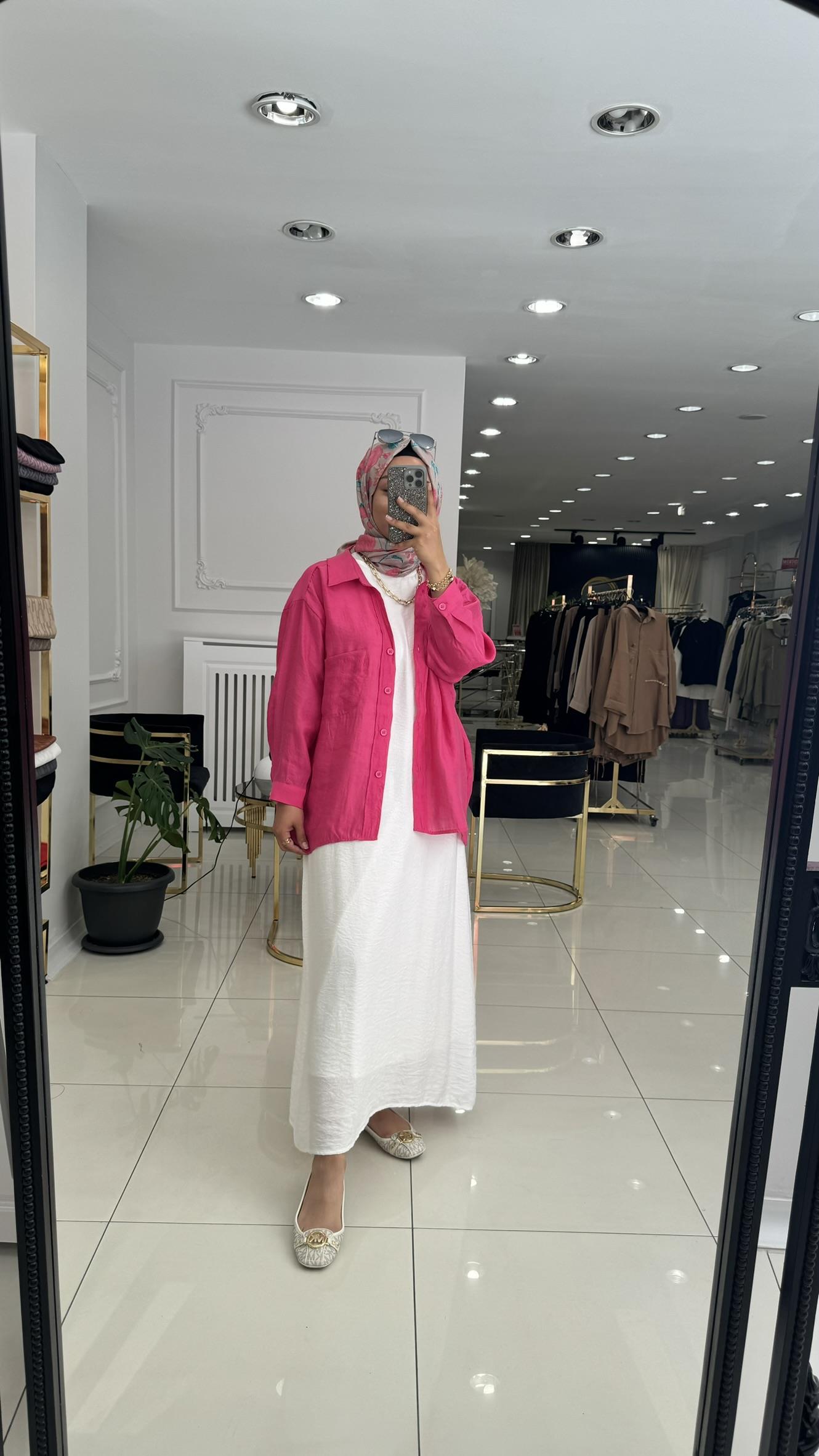 4612 Düşük omuzlu oversize gömlek-FUŞYA