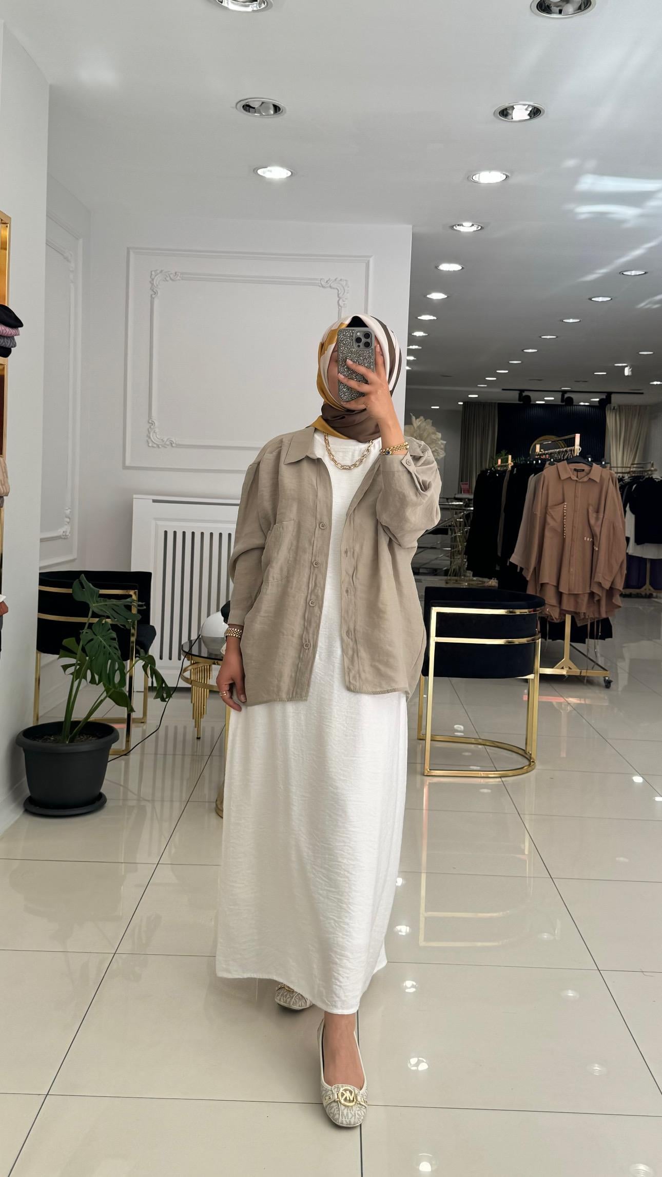 4612 Düşük omuzlu oversize gömlek-HAKİ