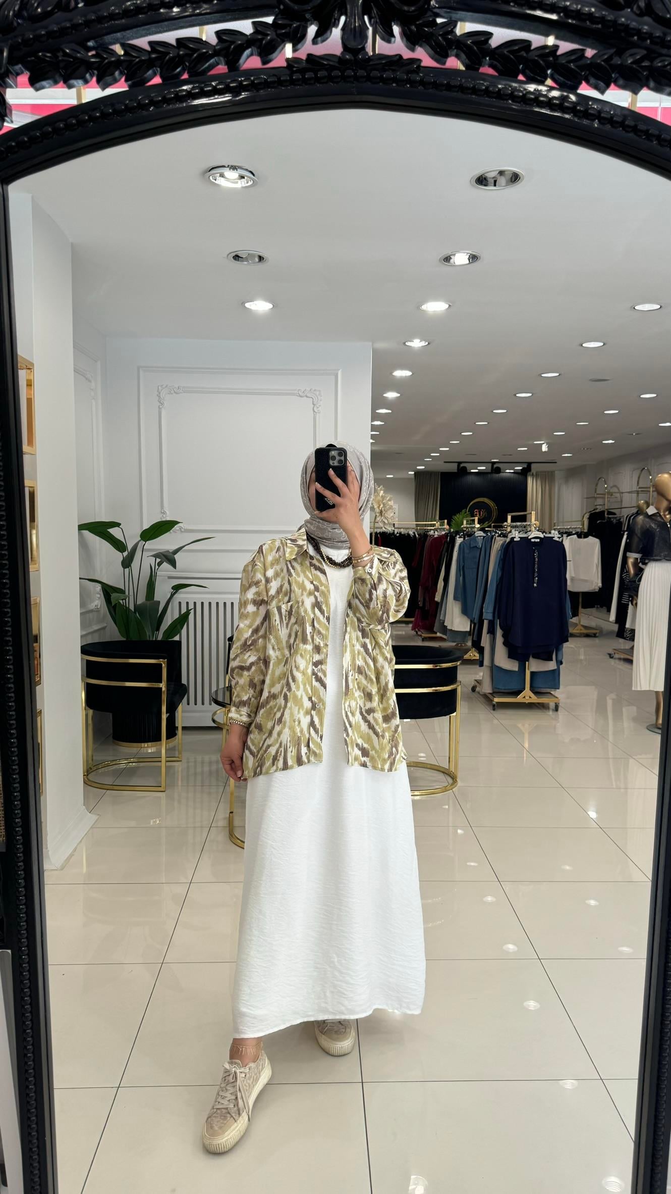 4962 Desenli oversize gömlek-YEŞİL