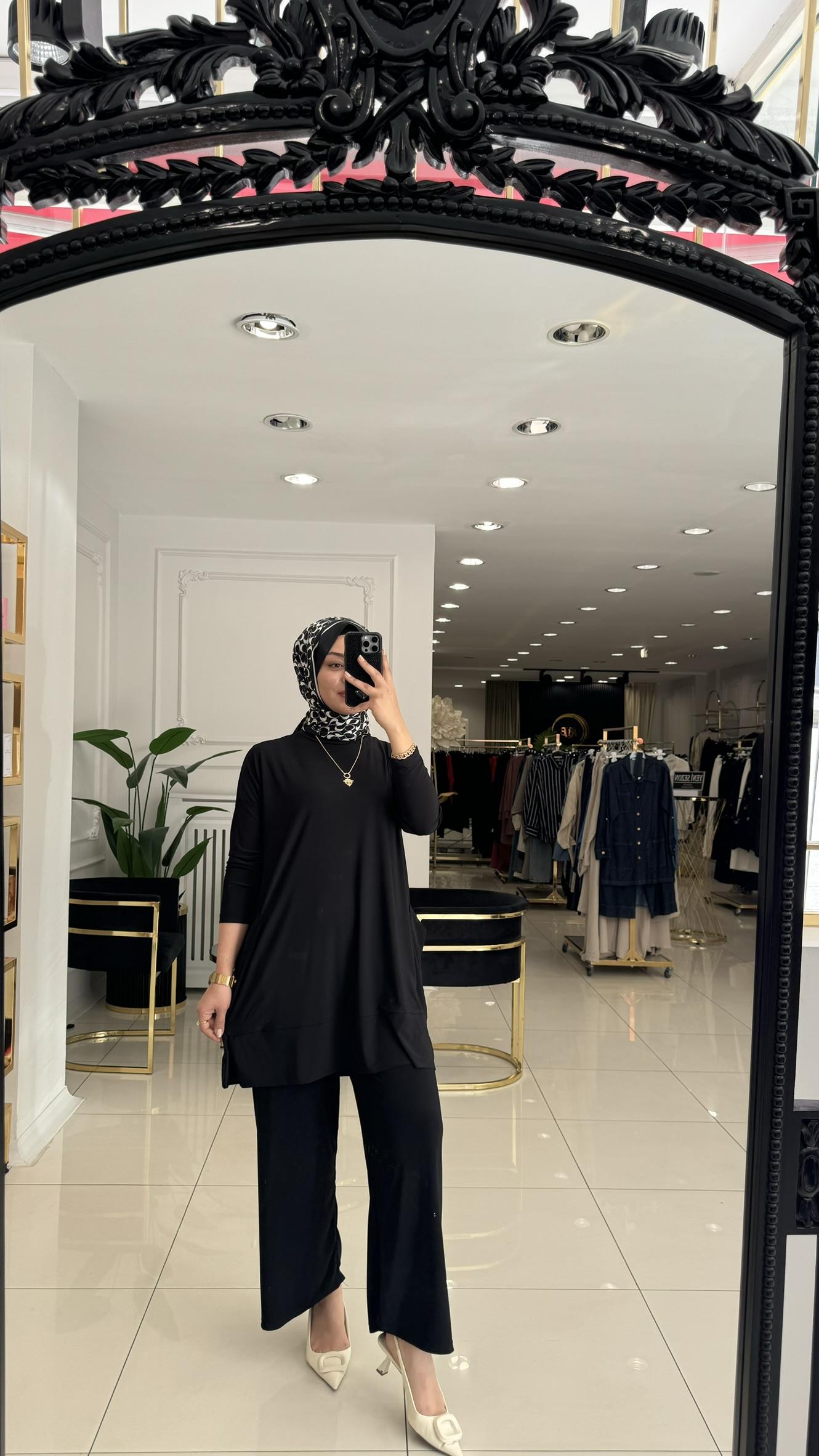 5015 Yanları cepli sandy takım-SİYAH