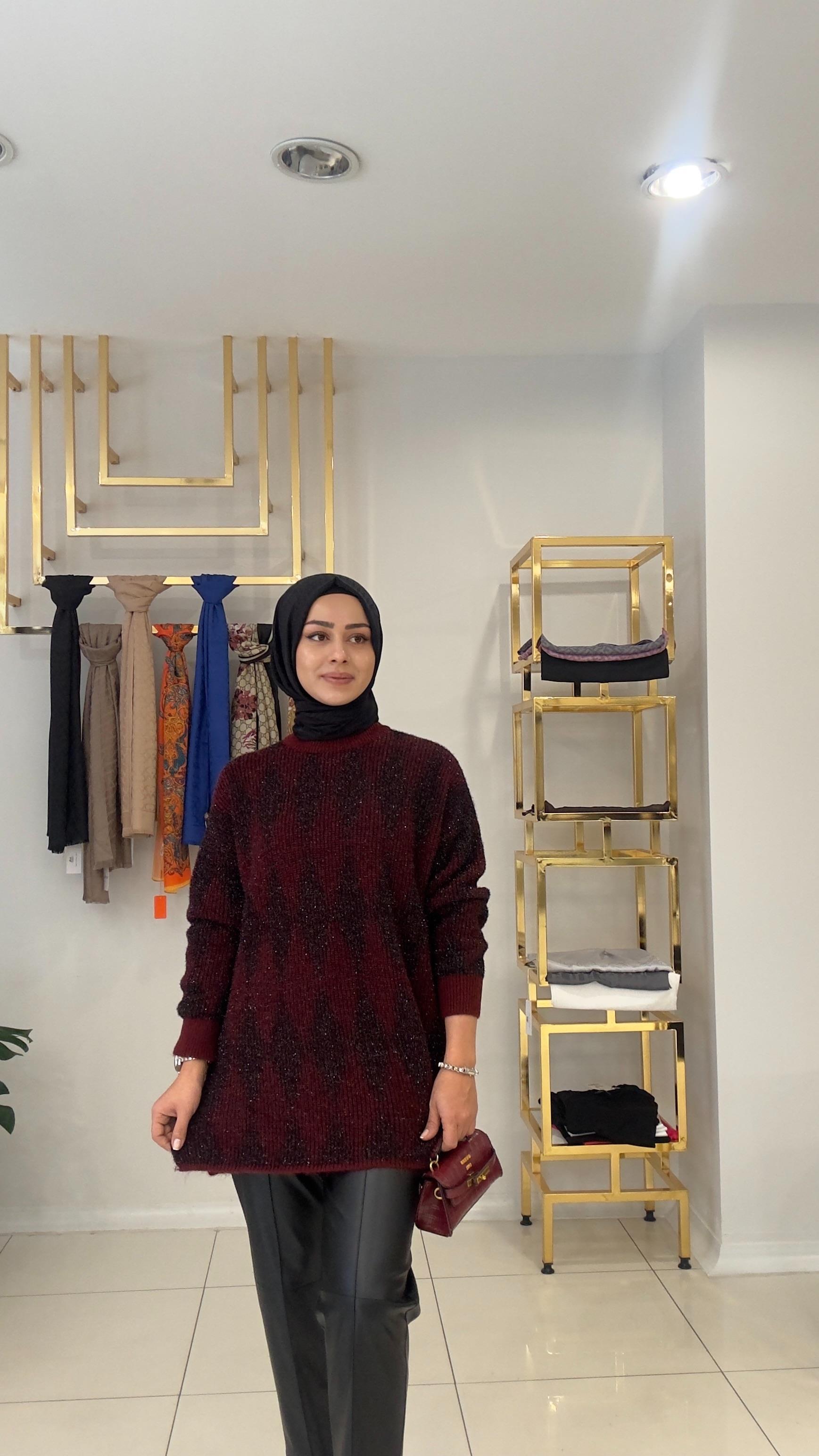 51118 Alin parıltı tunik-BORDO