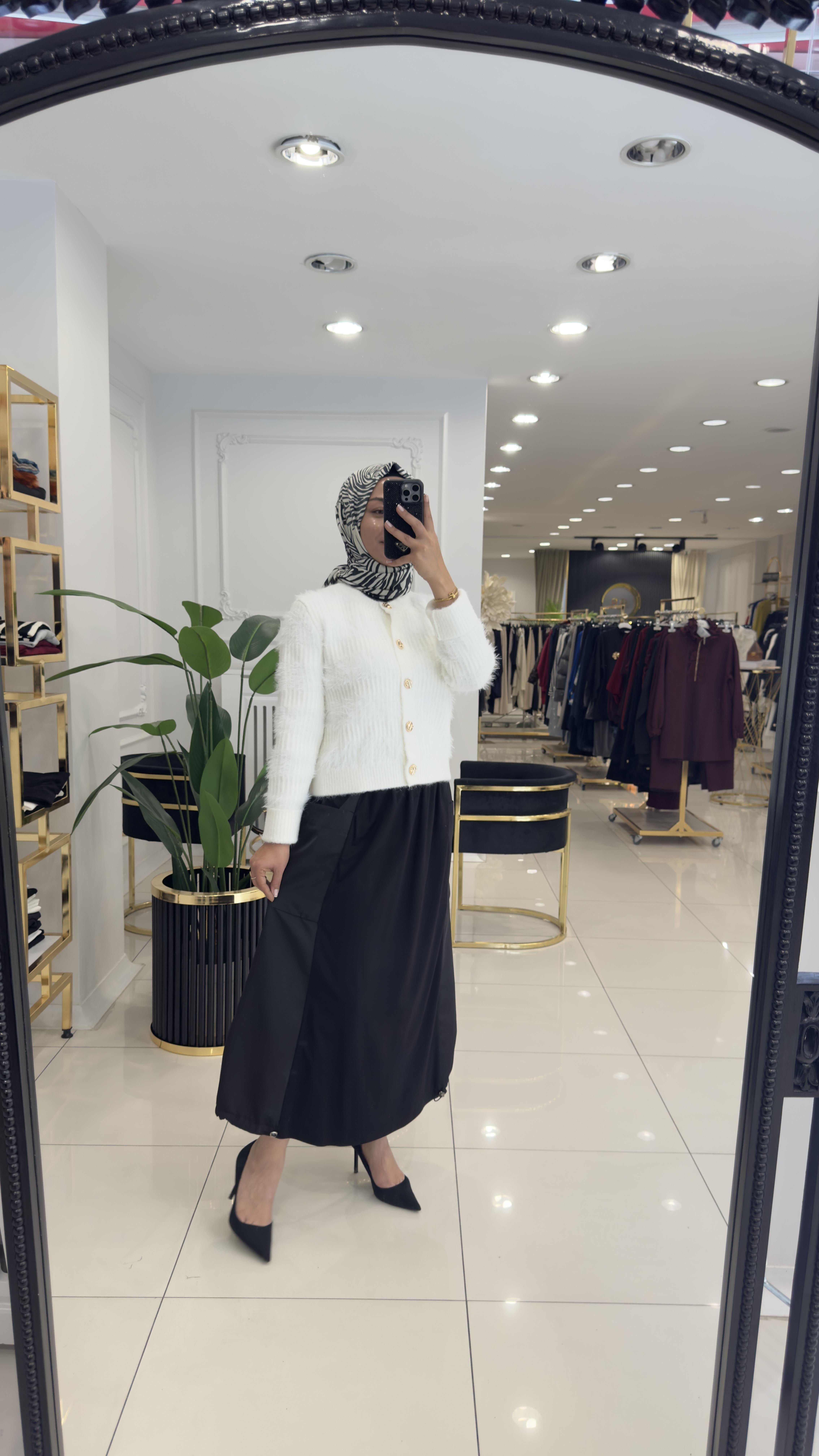 60990 Kırçıllı düğmeli hırka-EKRU