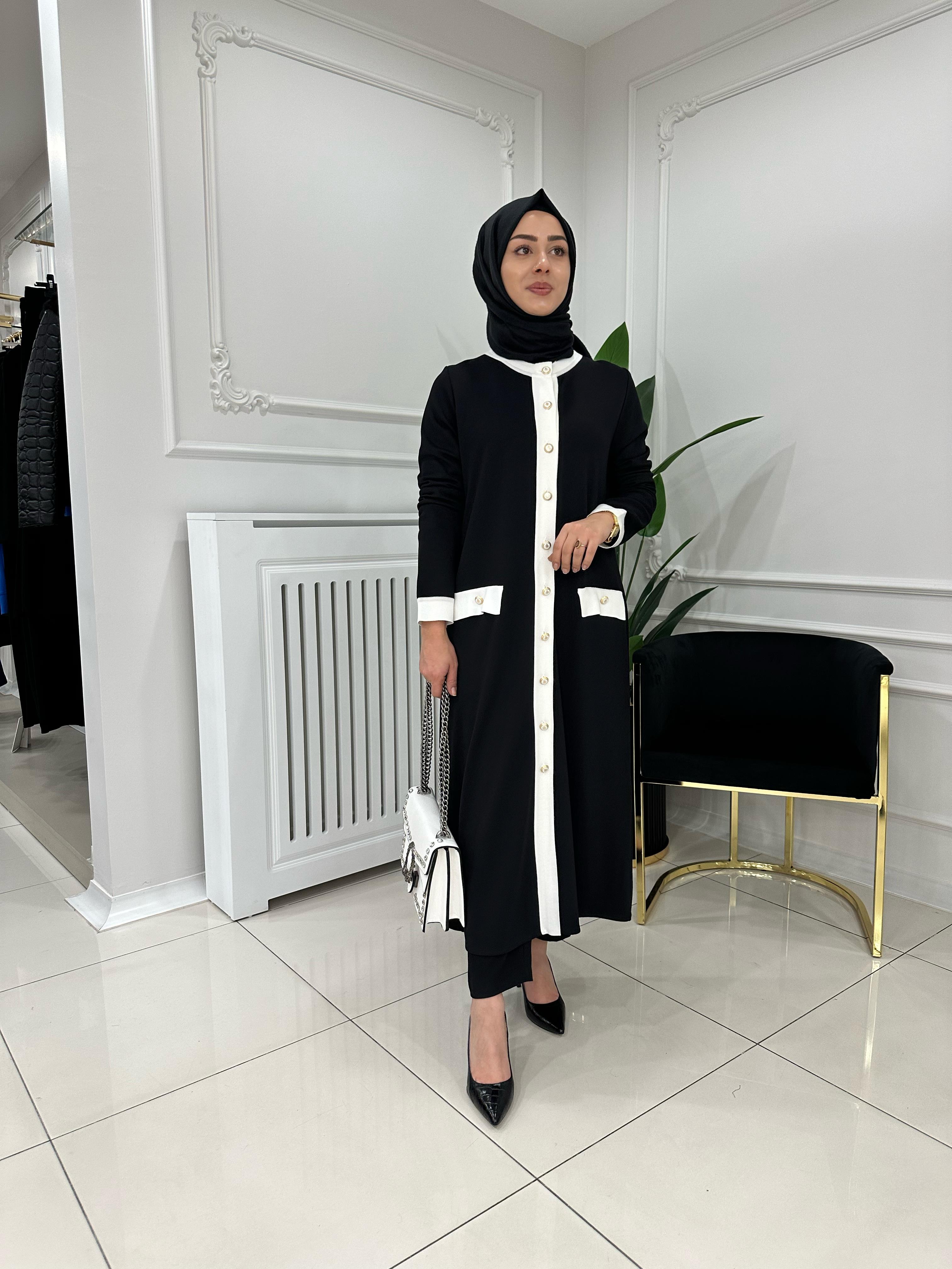 637 CEPLİ TRİKO UZUN HIRKA  SİYAH