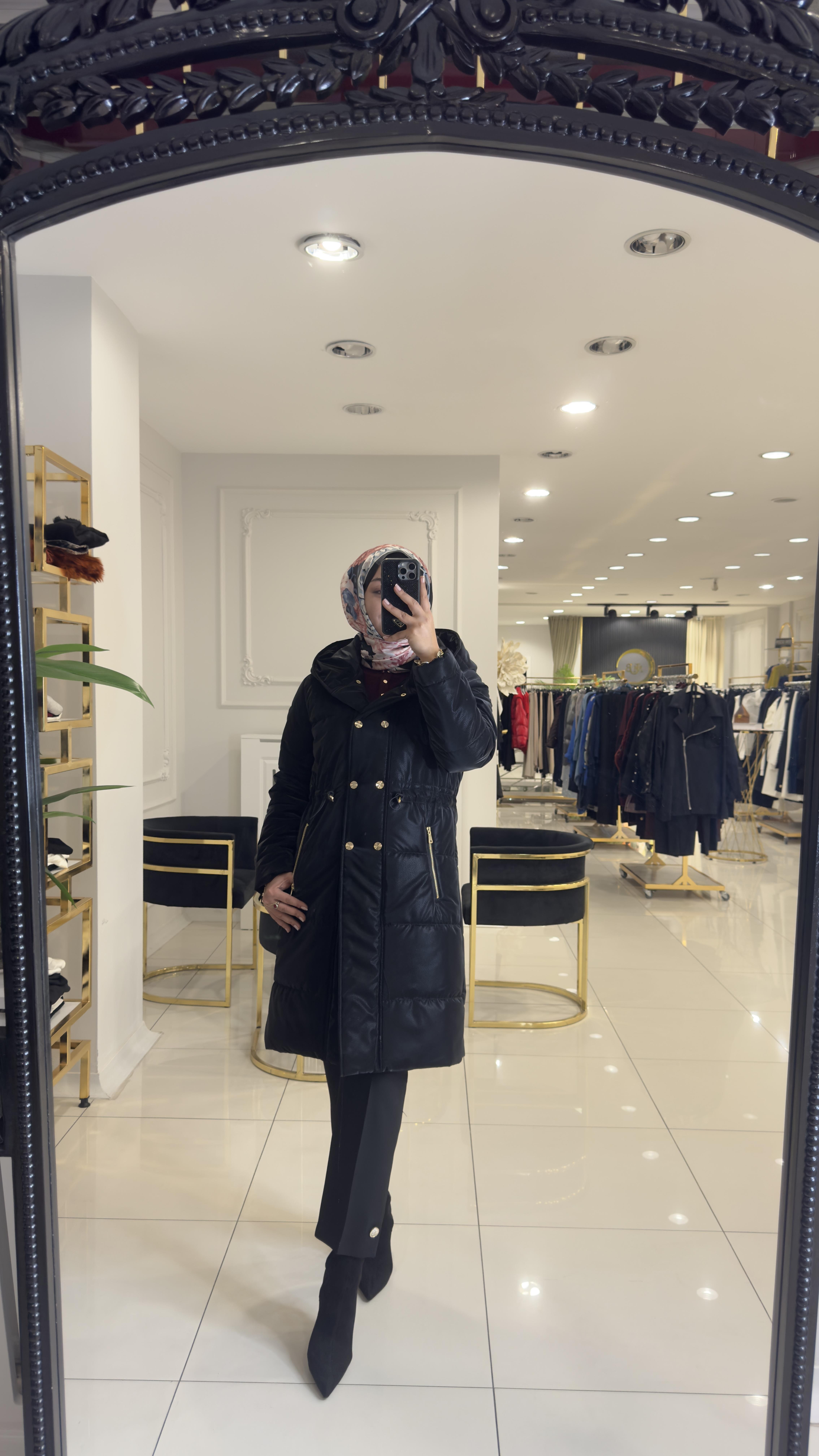 7632 Kısa şişme damla mont-SİYAH