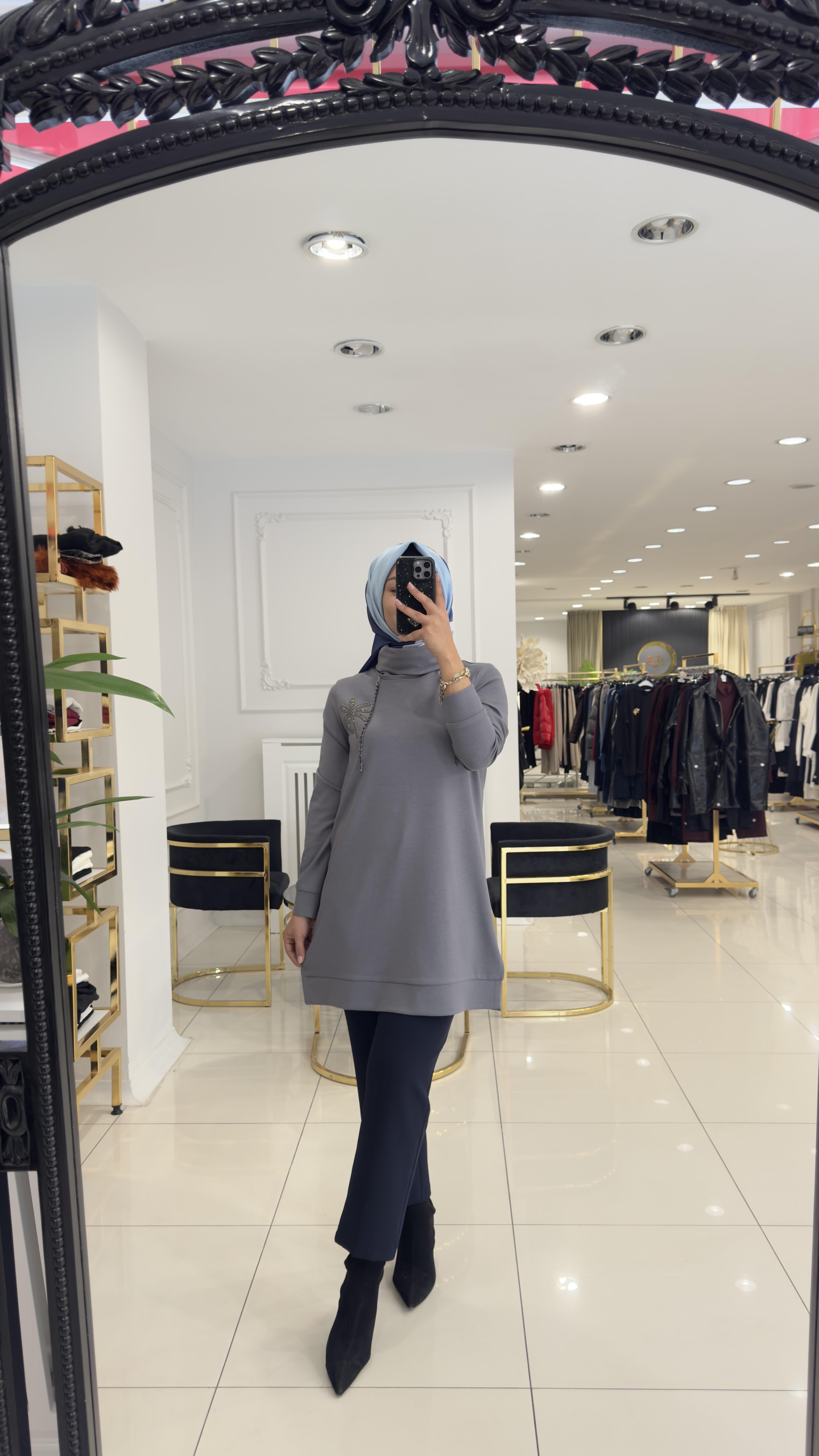 8024 Palmiye rahat tunik-GRİ