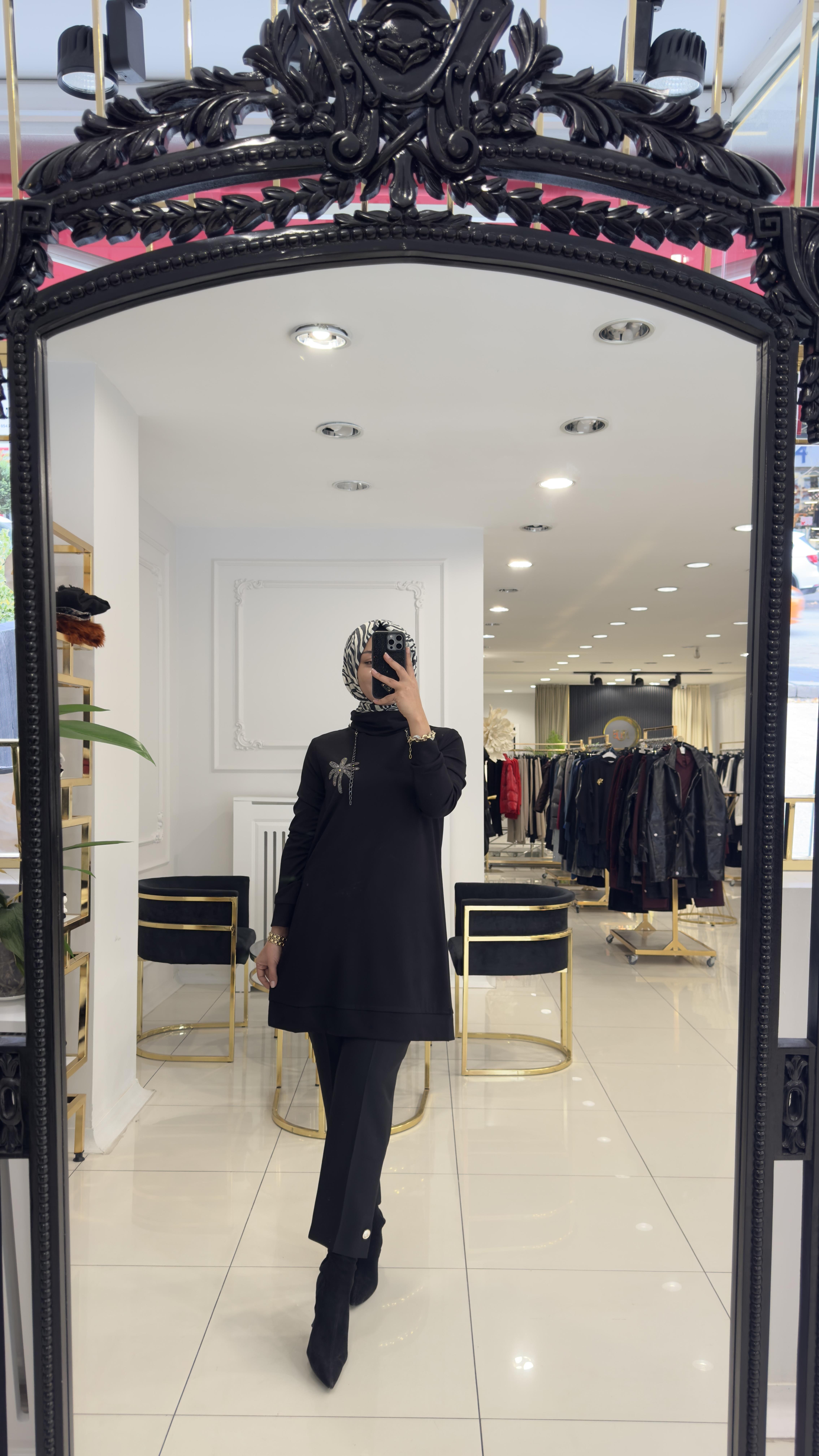 8024 Palmiye rahat tunik-SİYAH