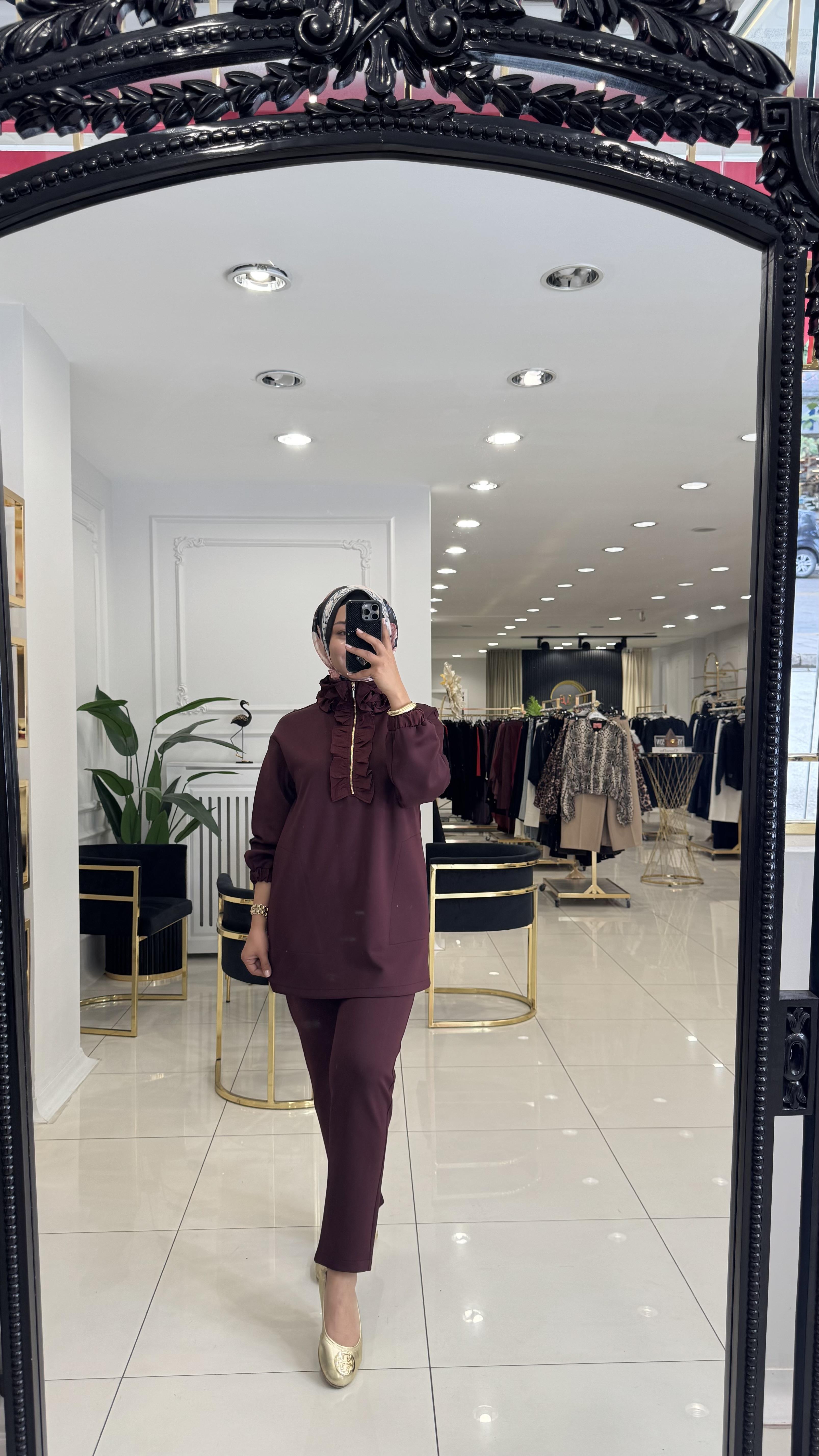8567 Liza volan yaka takım-BORDO