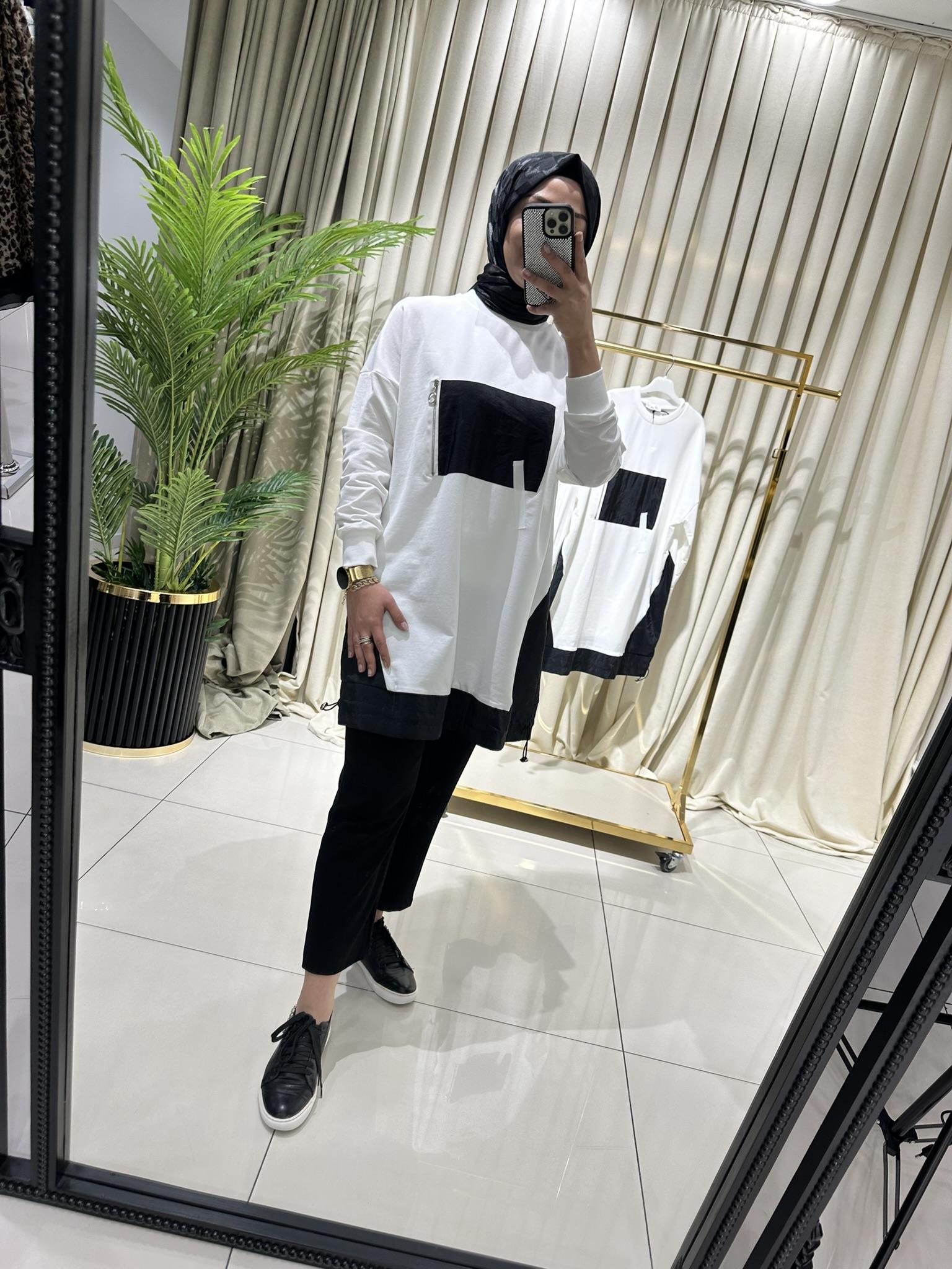 FERMUAR DETAYLI TUNİK BEYAZ