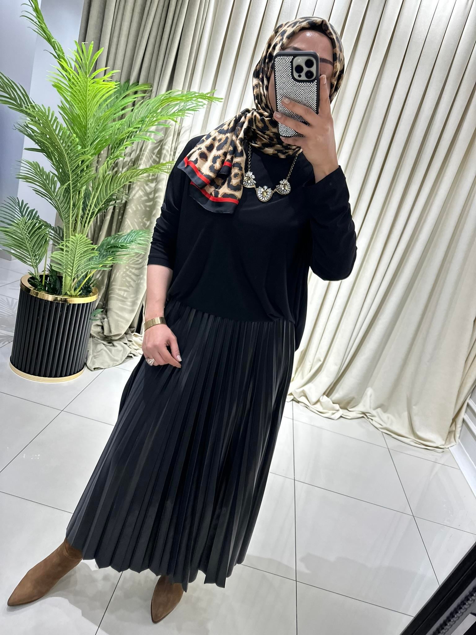 PLİSELİ ETEK SİYAH