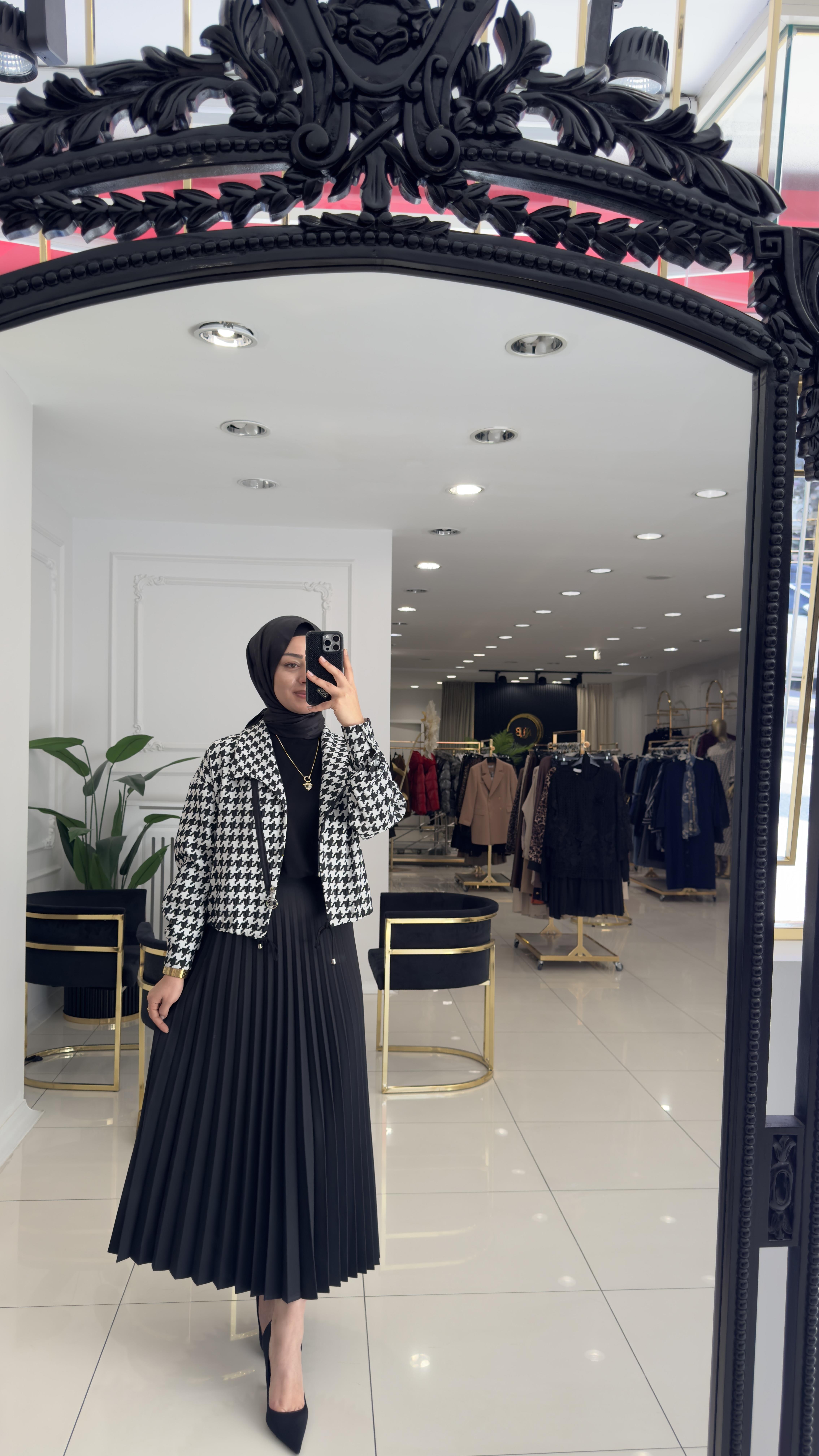 SZ-450 Plise beli lastikli etek-SİYAH