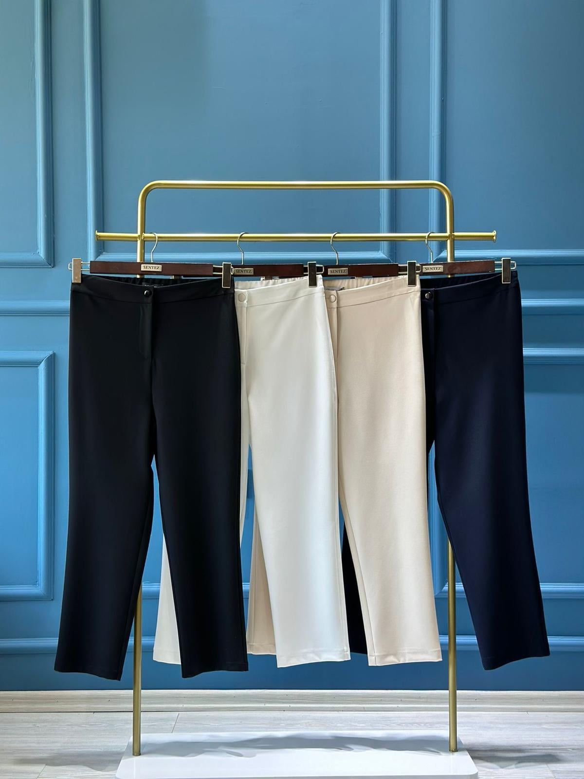 SZ-5405 Arkası lastikli tek düğmeli pantolon-LACİVERT