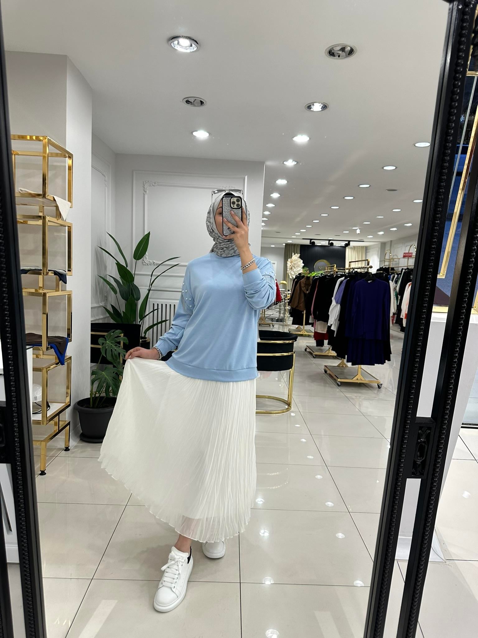 SZ-5432 Şifon kırıştırma etek  BEYAZ