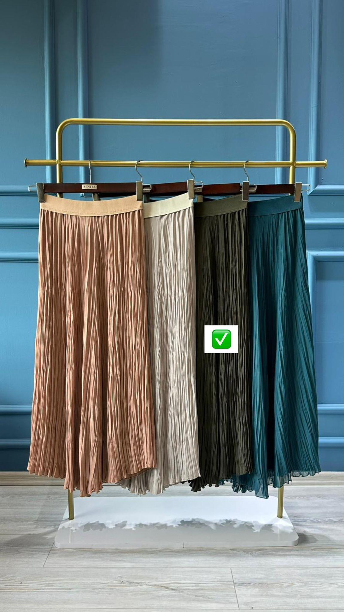 SZ-5432 Şifon kırıştırma etek  HAKİ