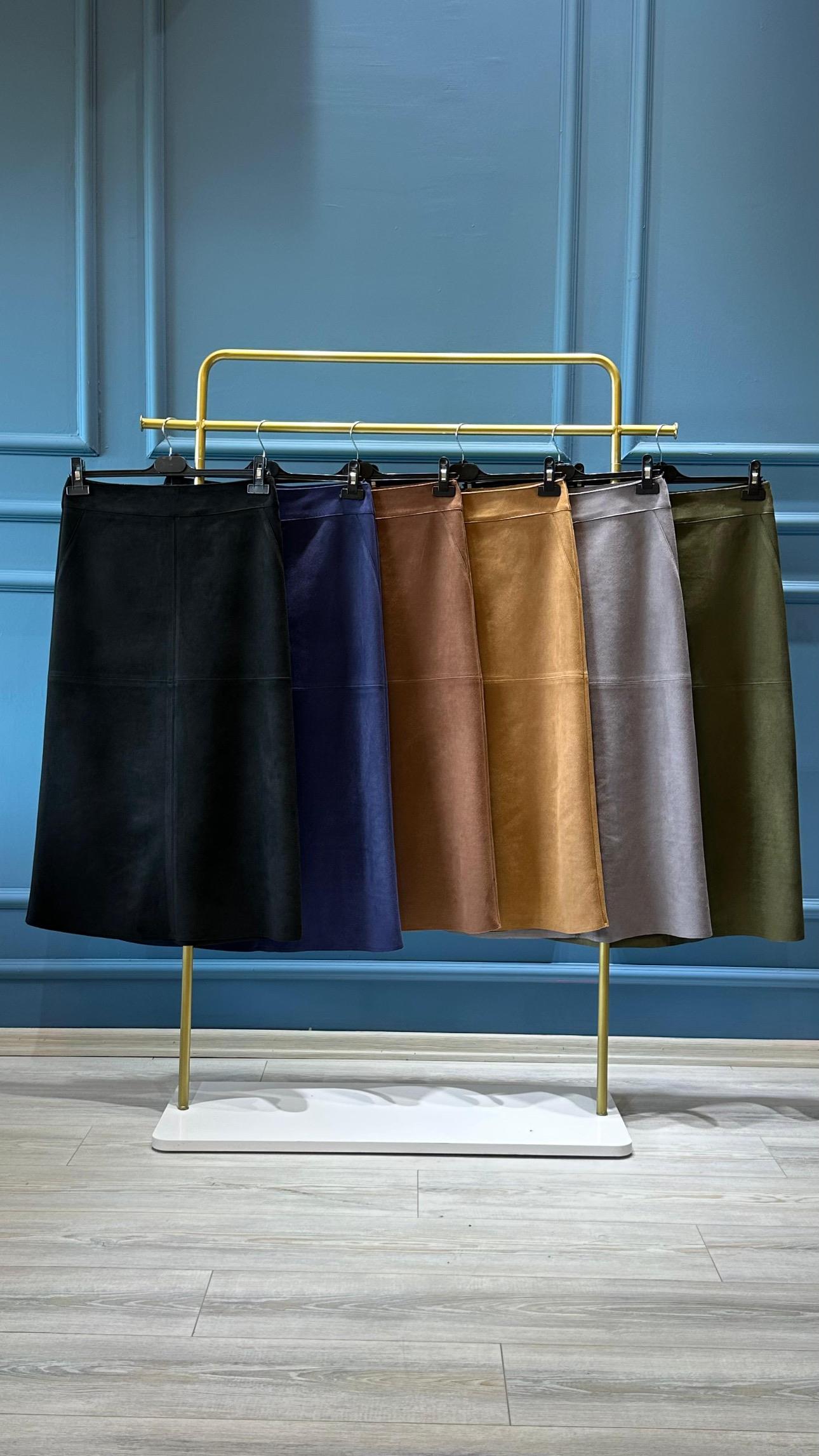 SZ-5453 Süet parçalı etek-CAMEL