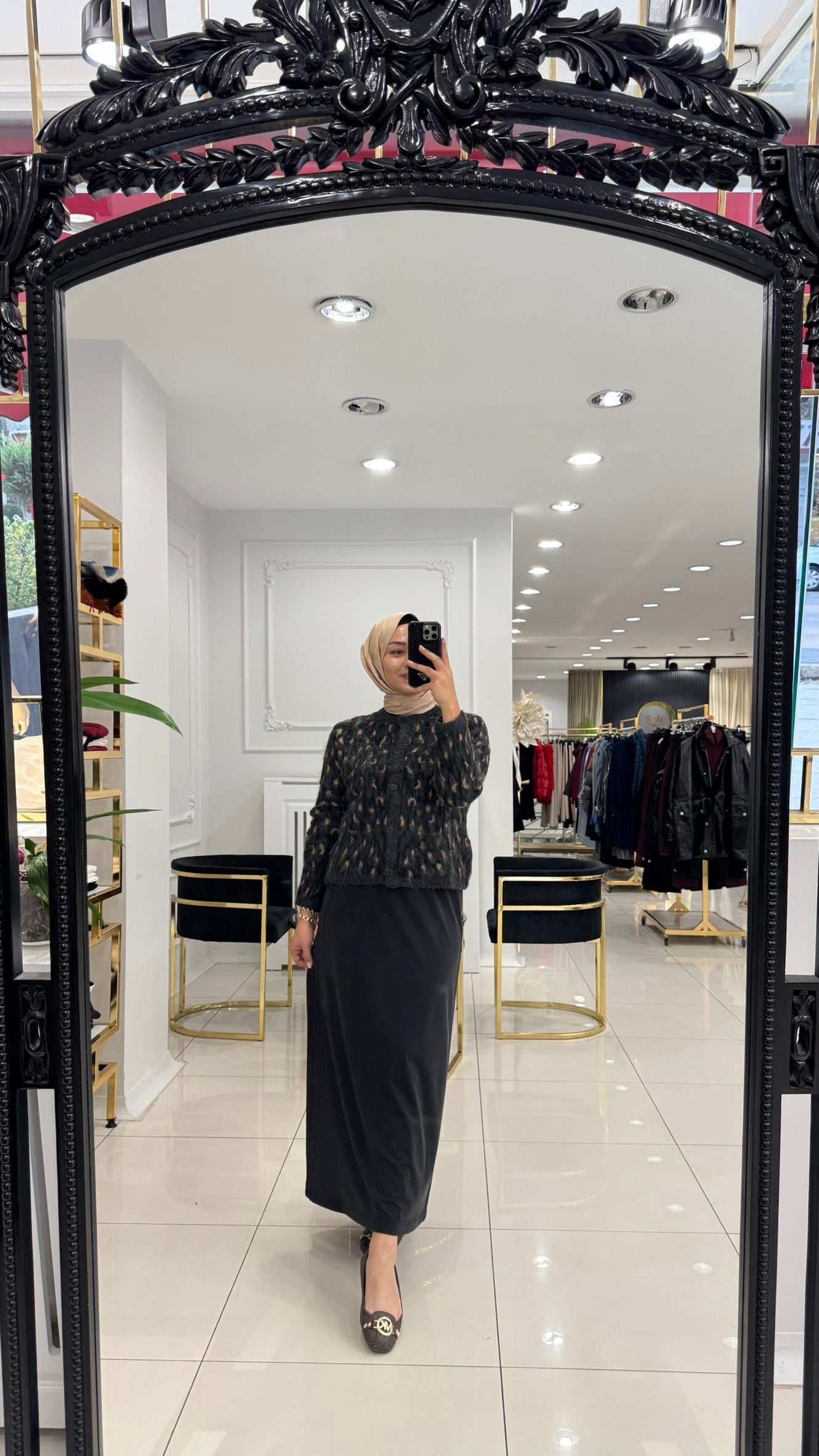 SZ-5461 Yanı nervürlü etek-SİYAH