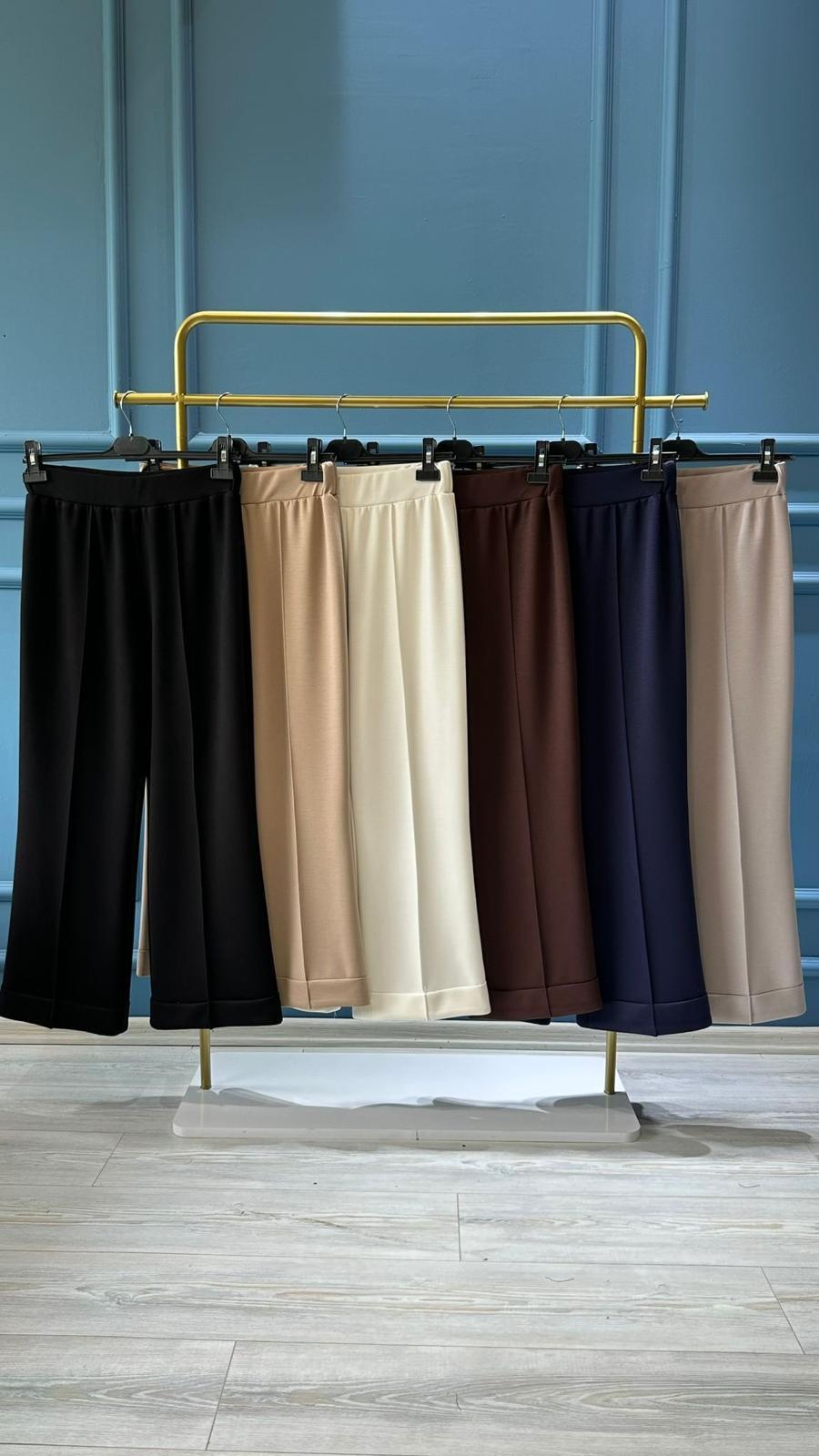 SZ-5536 Nervürlü bambu duble paça pantolon- EKRU