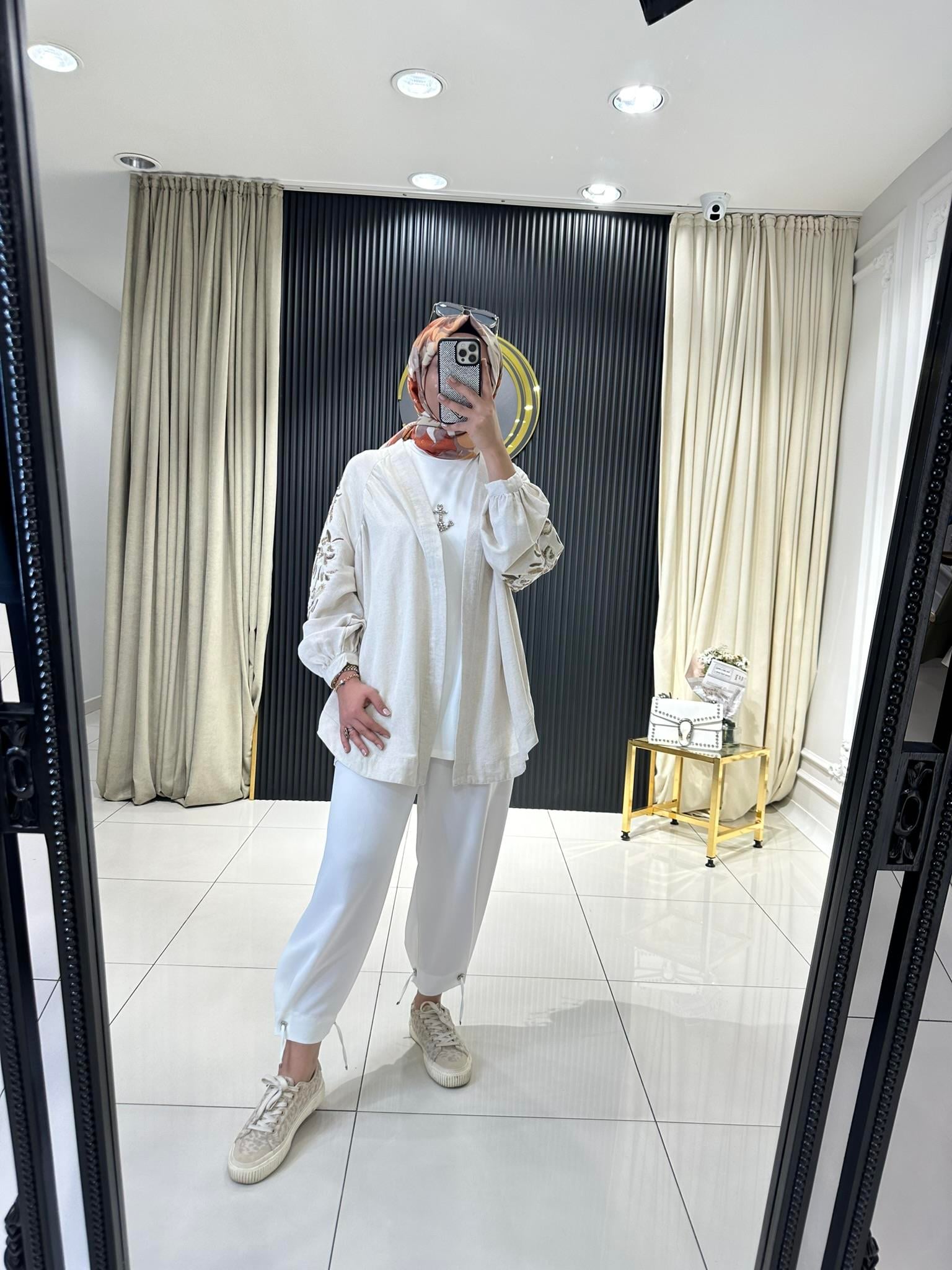 SZ-5551 Paçası kapsüllü şalvar pantolon   BEYAZ