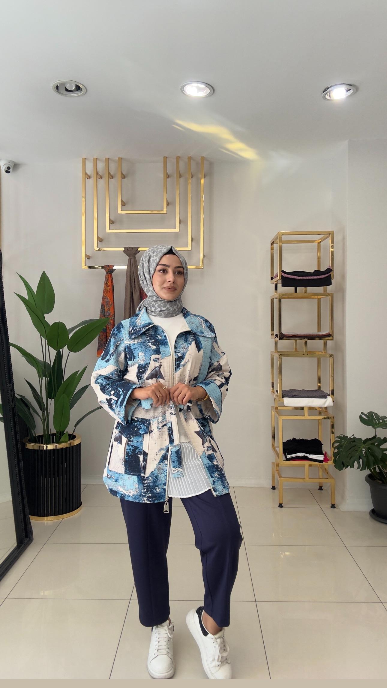 SZ-5554 Önden parçalı bambu pantolon-LACİVERT
