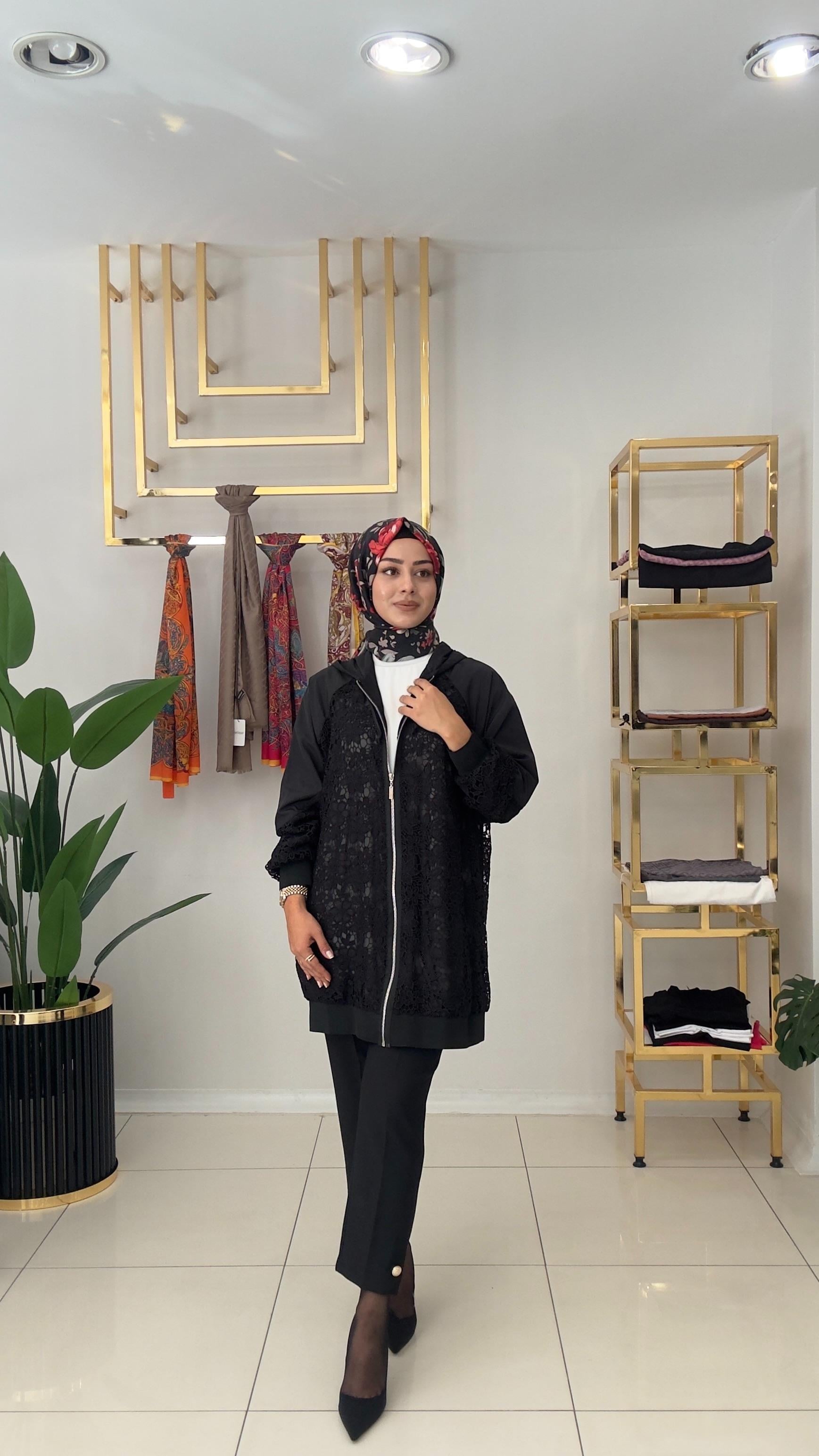 SZ-5566 Paradise paça düğmeli pantolon-SİYAH