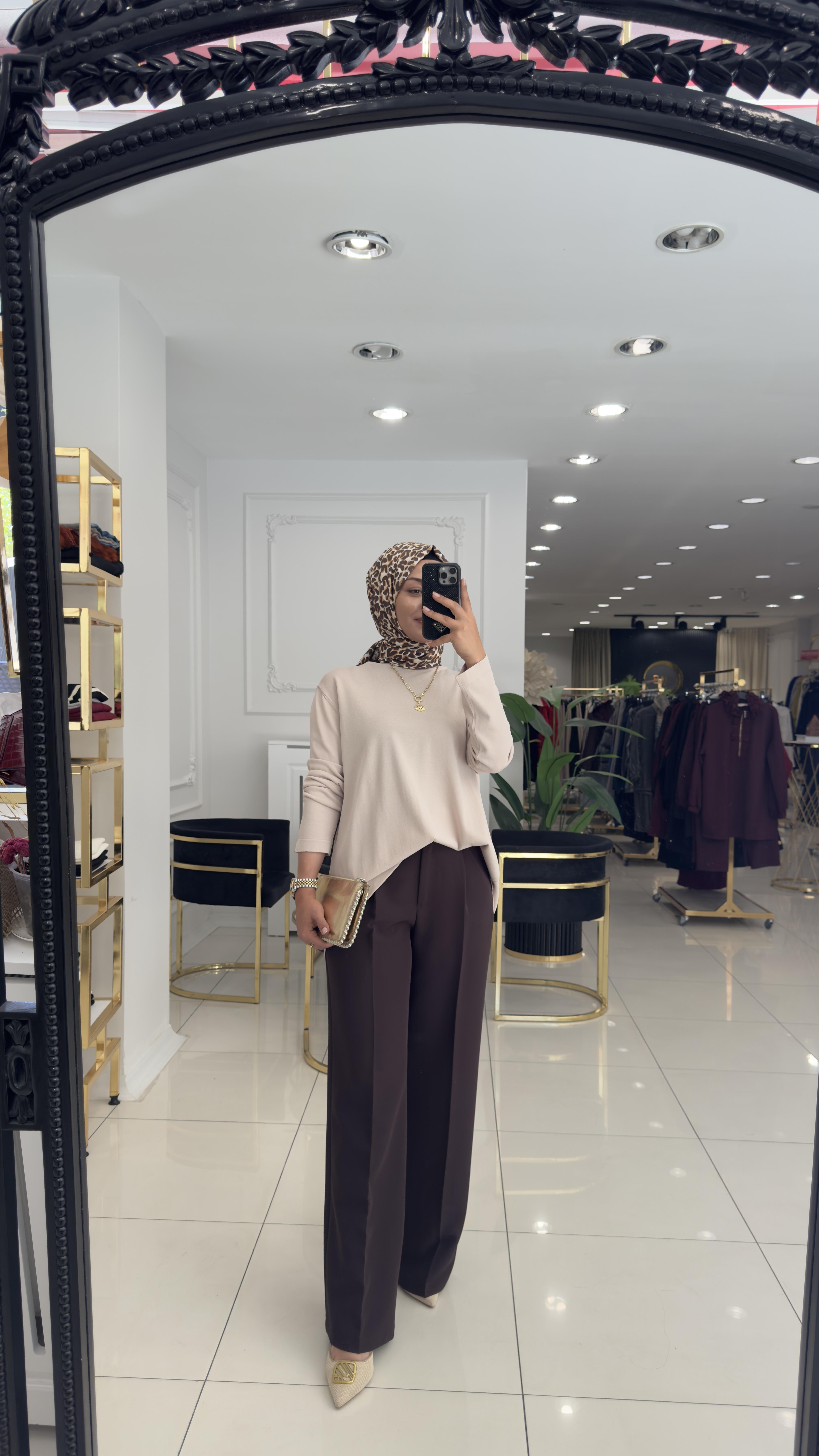 SZ-5578 Palazzo geniş paça pantolon-KAHVERENGİ