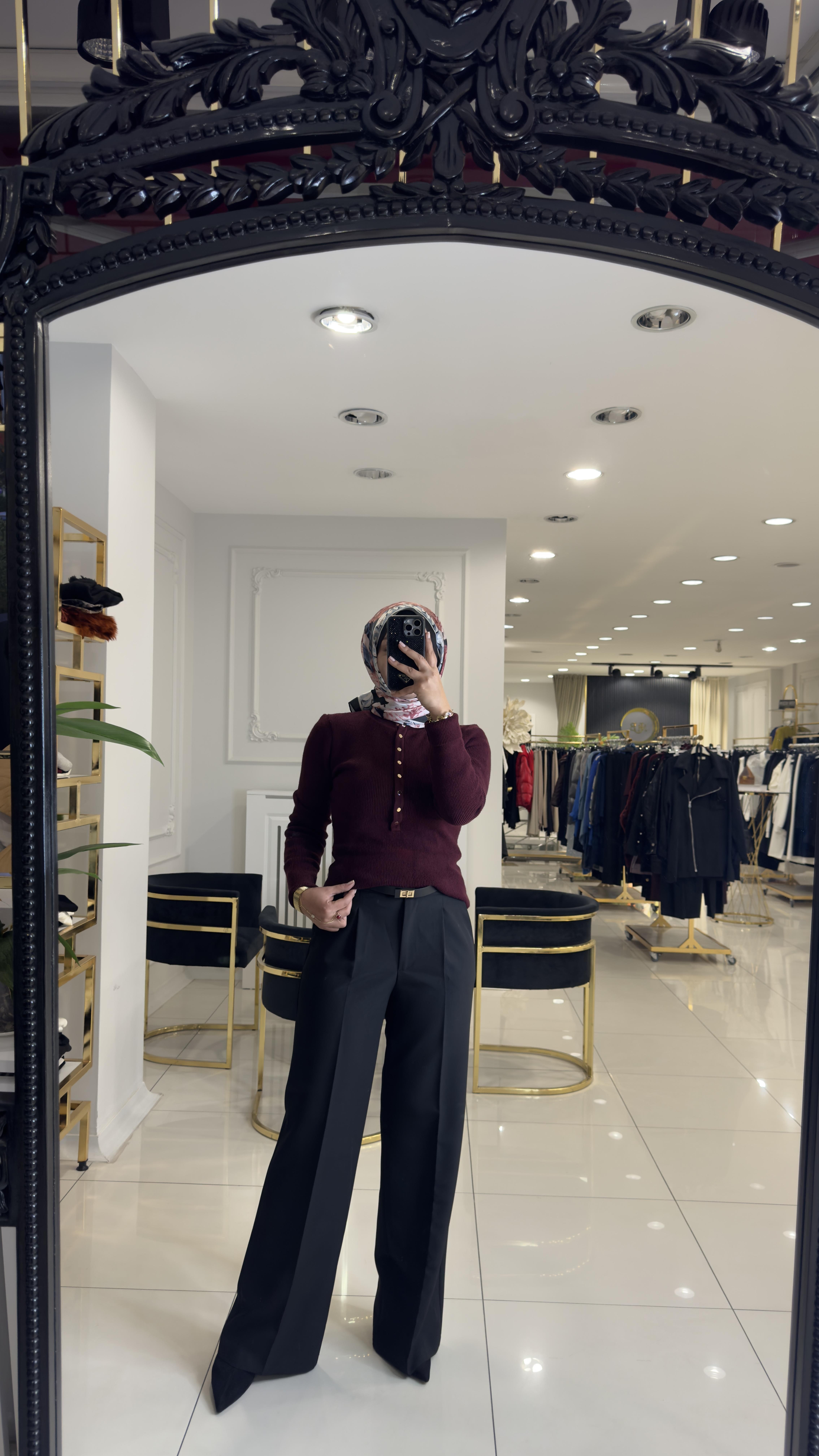 SZ-5578 Palazzo geniş paça pantolon-SİYAH