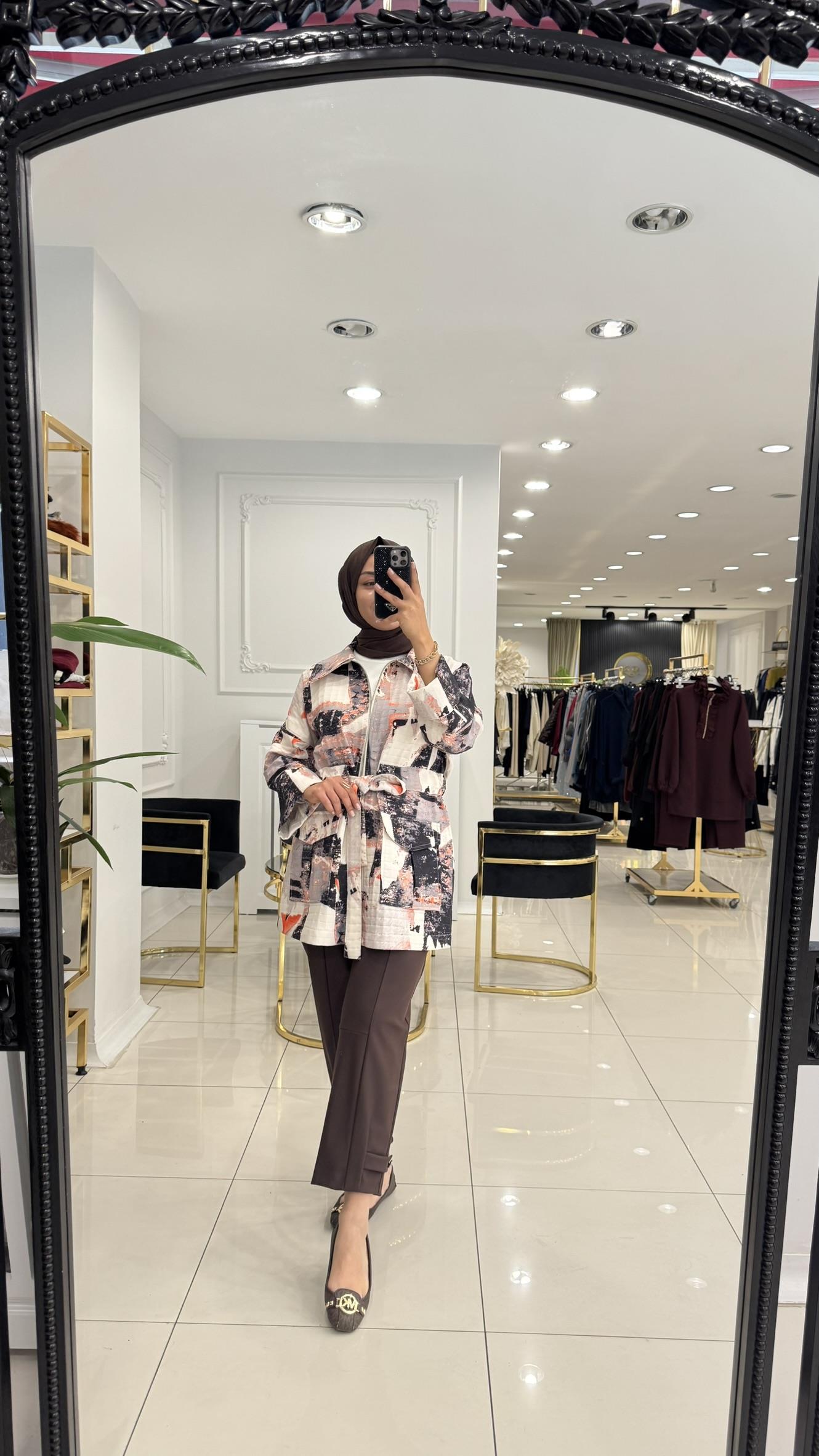 SZ-5609 Nirvana paçası apolet pantolon-KAHVERENGİ