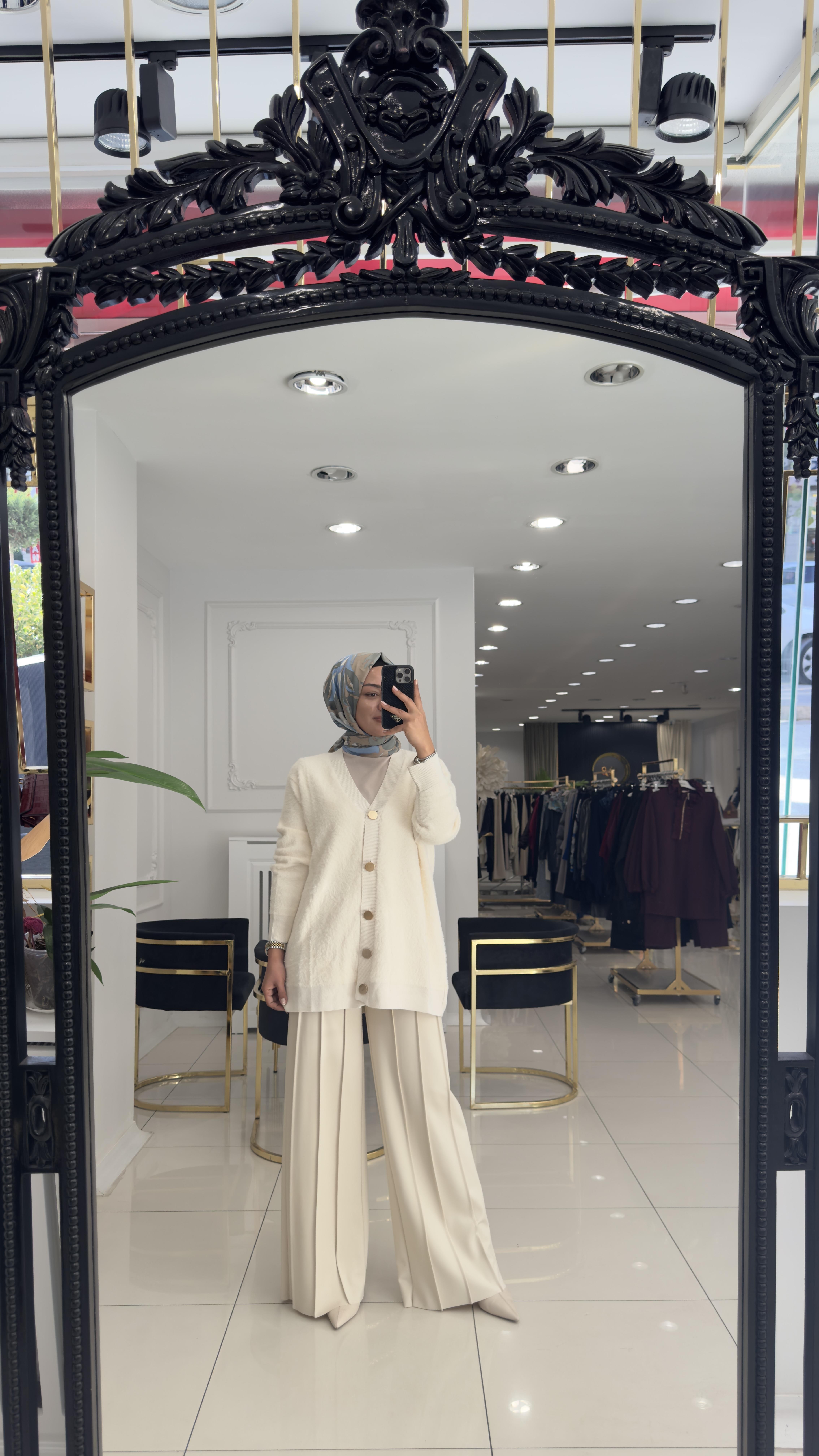 SZ-5612 Liona nervürlü geniş paça  pantolon- BEJ