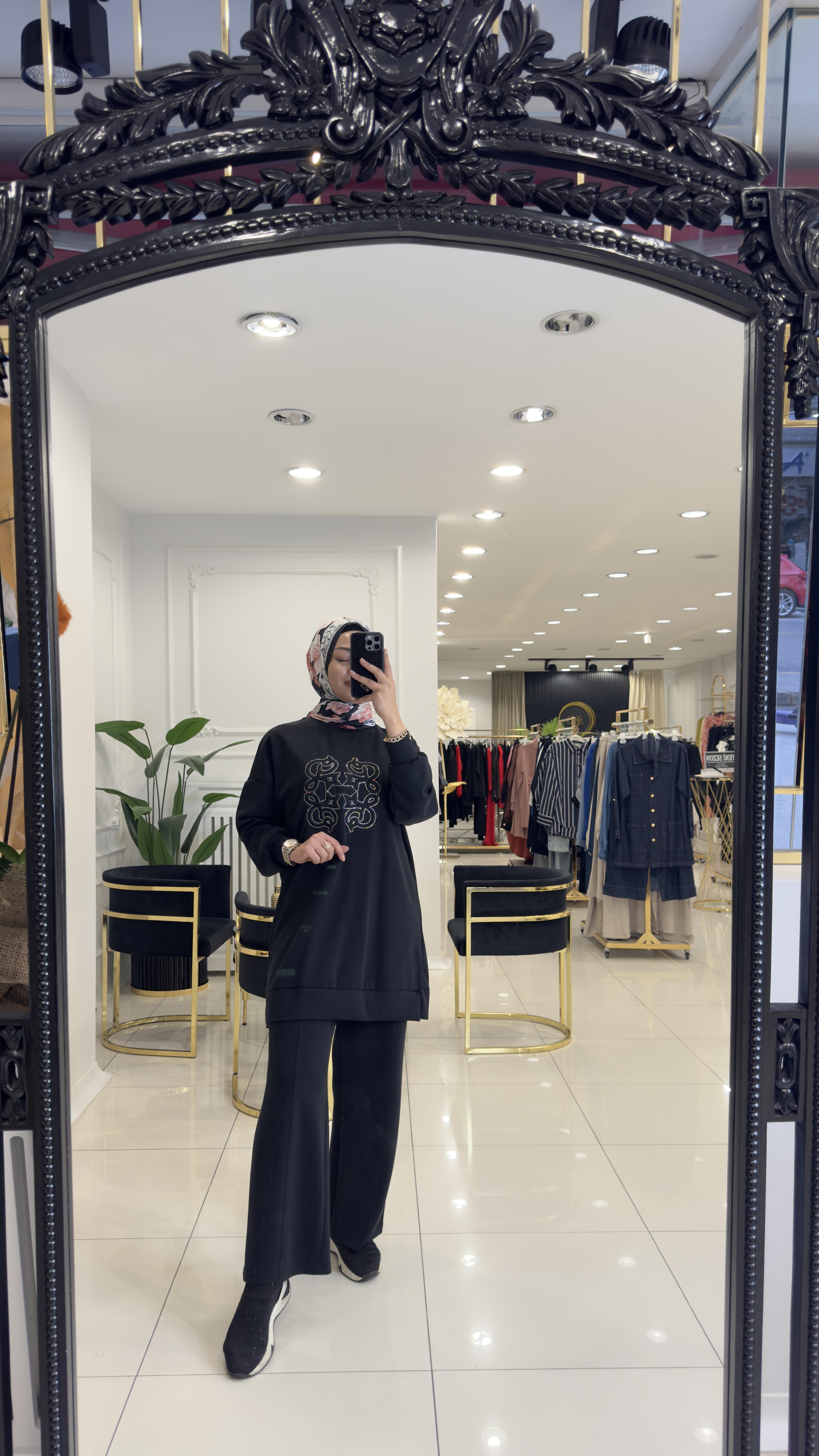 SZ-Lion bambu geniş paça pantolon-SİYAH