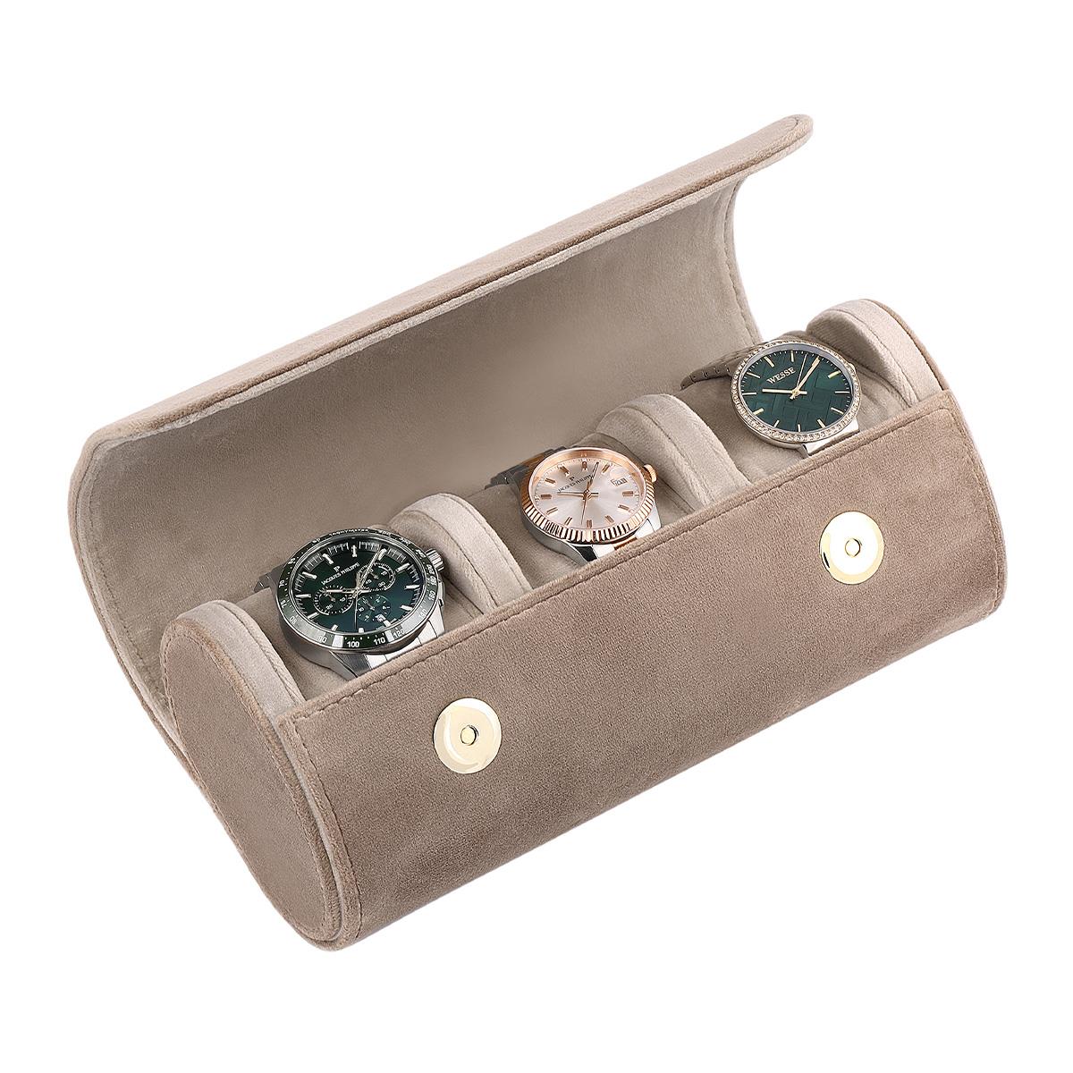 Jacques Philippe 3'lü Kahverengi Kadife Saat  Kutusu