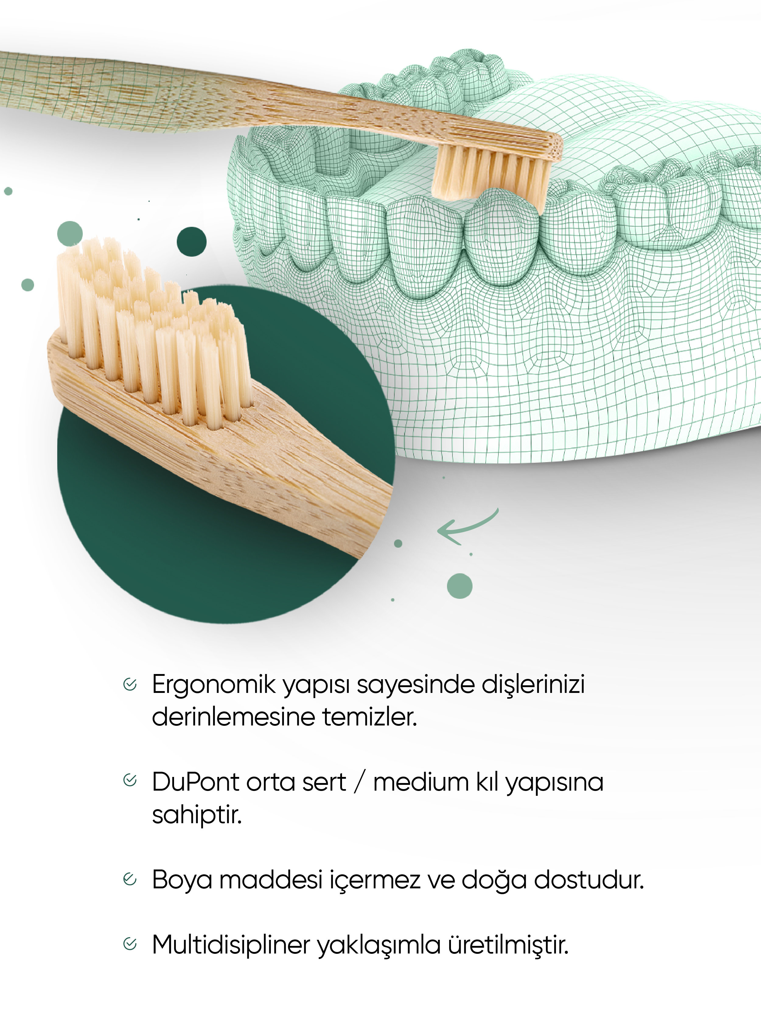 T-brush Doğal Bambu , Vegan Diş Fırçası  (Orta Sert /Kremrengi /  Medium) Plastik İçermez , Doğal Ağız Bakımı