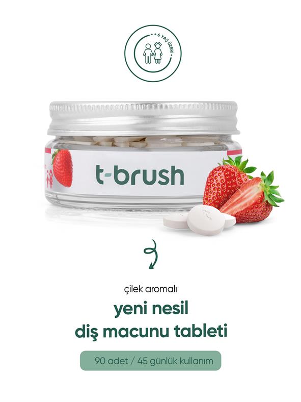 T-Brush Çilek Aromalı Diş Macunu Tableti-Florürlü.