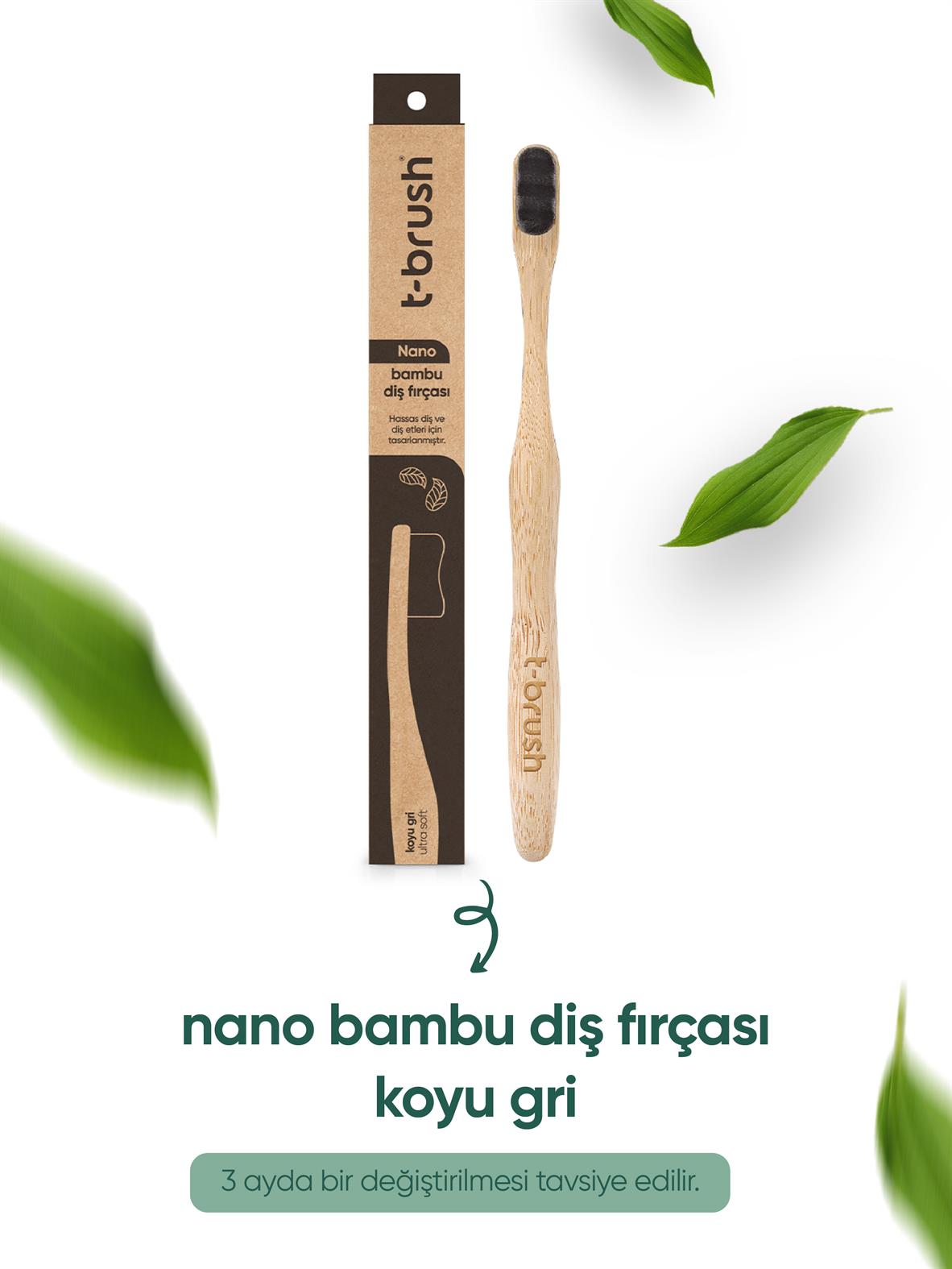 T-Brush Nano Bambu Diş Fırçası - Koyu Gri - T-Brush