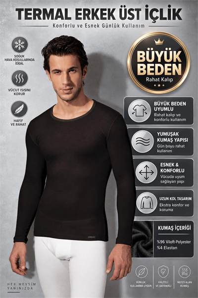 334192Erkek Büyük Beden Şardonlu Uzun Kol Siyah Thermal T-Shirt 2965Üst TermalDoreanseErkek Büyük Beden Şardonlu Uzun Kol Siyah Thermal T-Shirt 2965